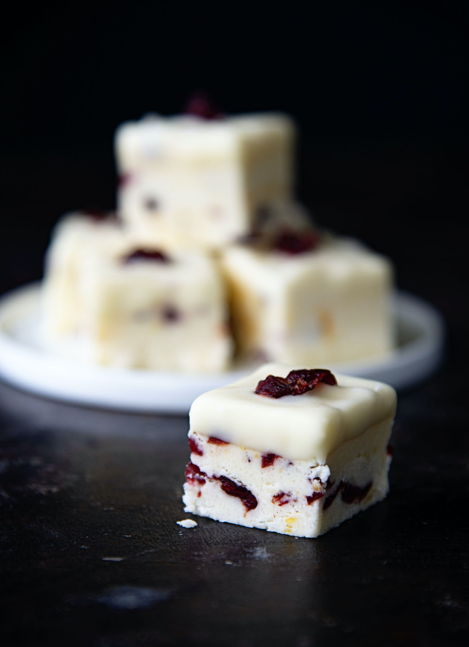 White Chocolate Dipped Orange Cranberry Fudge