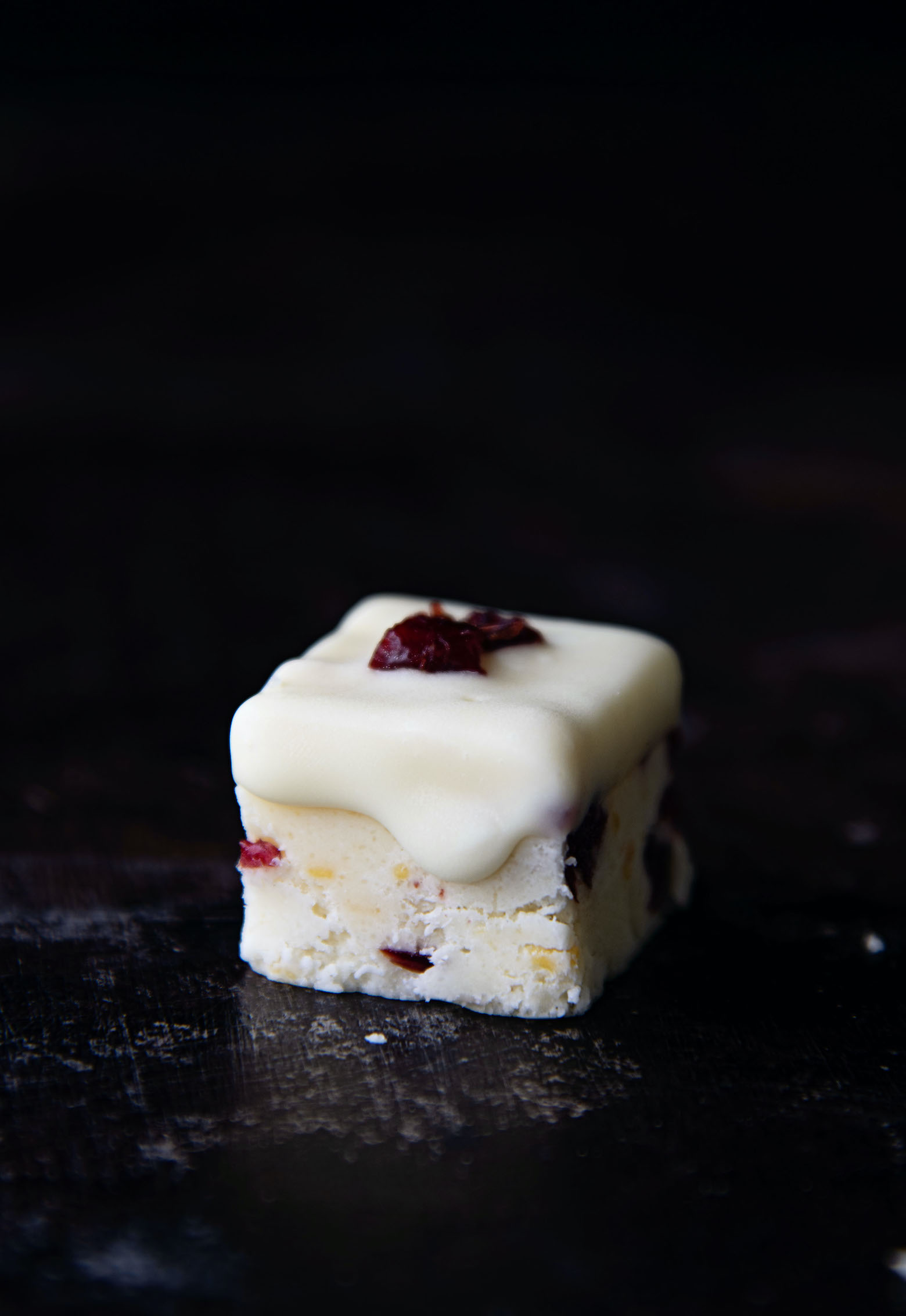 White Chocolate Dipped Orange Cranberry Fudge