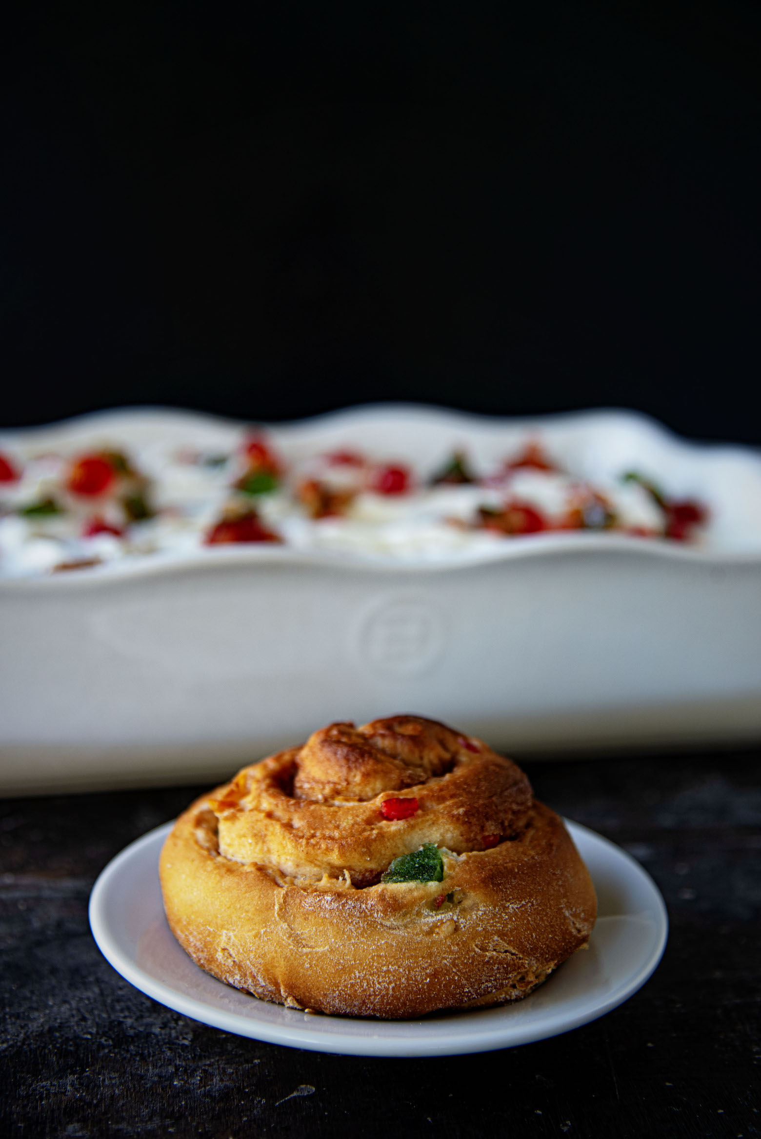 Bourbon Frosted Fruitcake Cinnamon Rolls