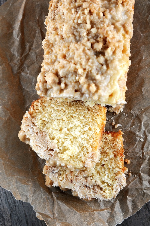 Eggnog NY Crumb Cake with Spiced Rum Glaze