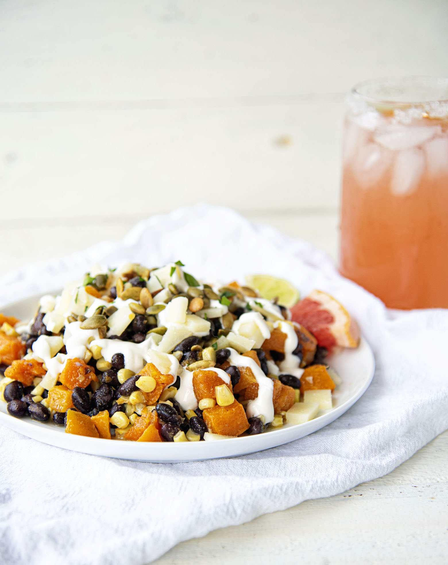 Black Bean Squash Corn Salad with Grapefruit Crema 