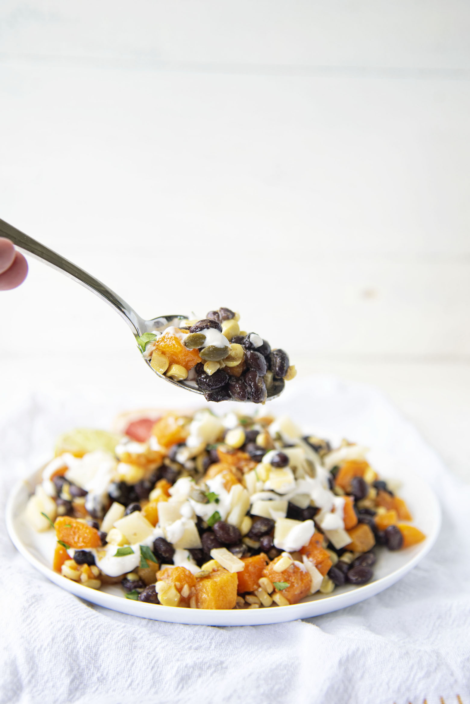 Black Bean Squash Corn Salad with Grapefruit Crema 