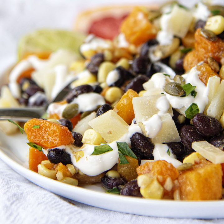 Black Bean Squash Corn Salad with Grapefruit Crema