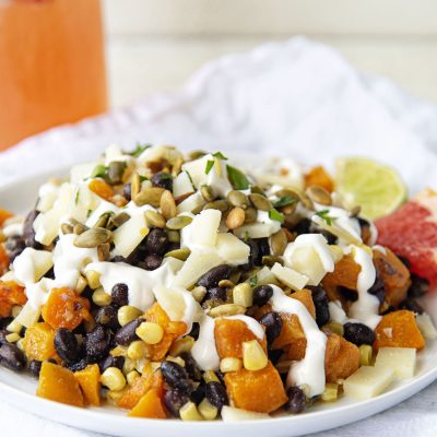 Black Bean Squash Corn Salad with Grapefruit Crema