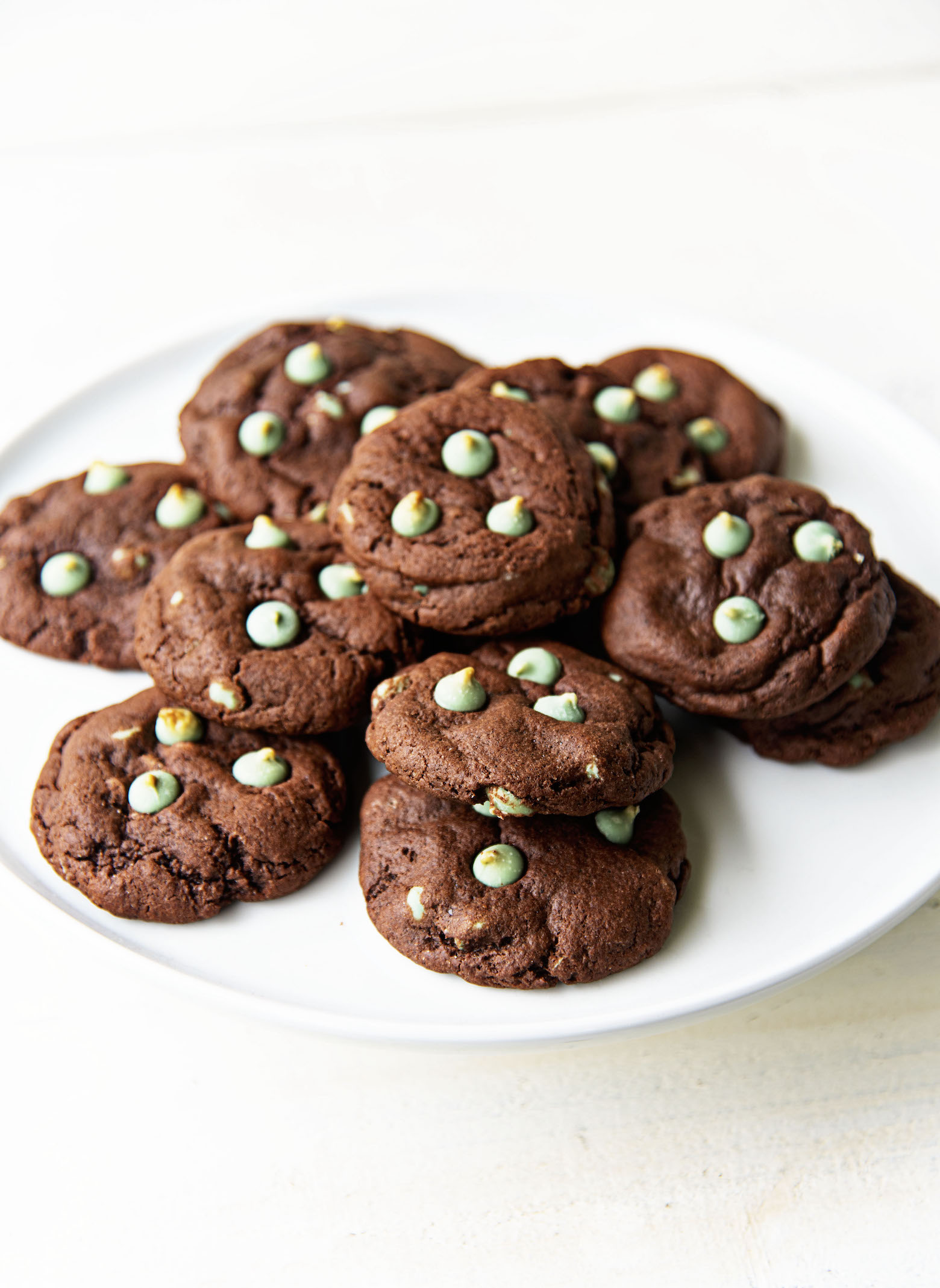 Plate full of Chocolate Mint Frappuccino Cookies.