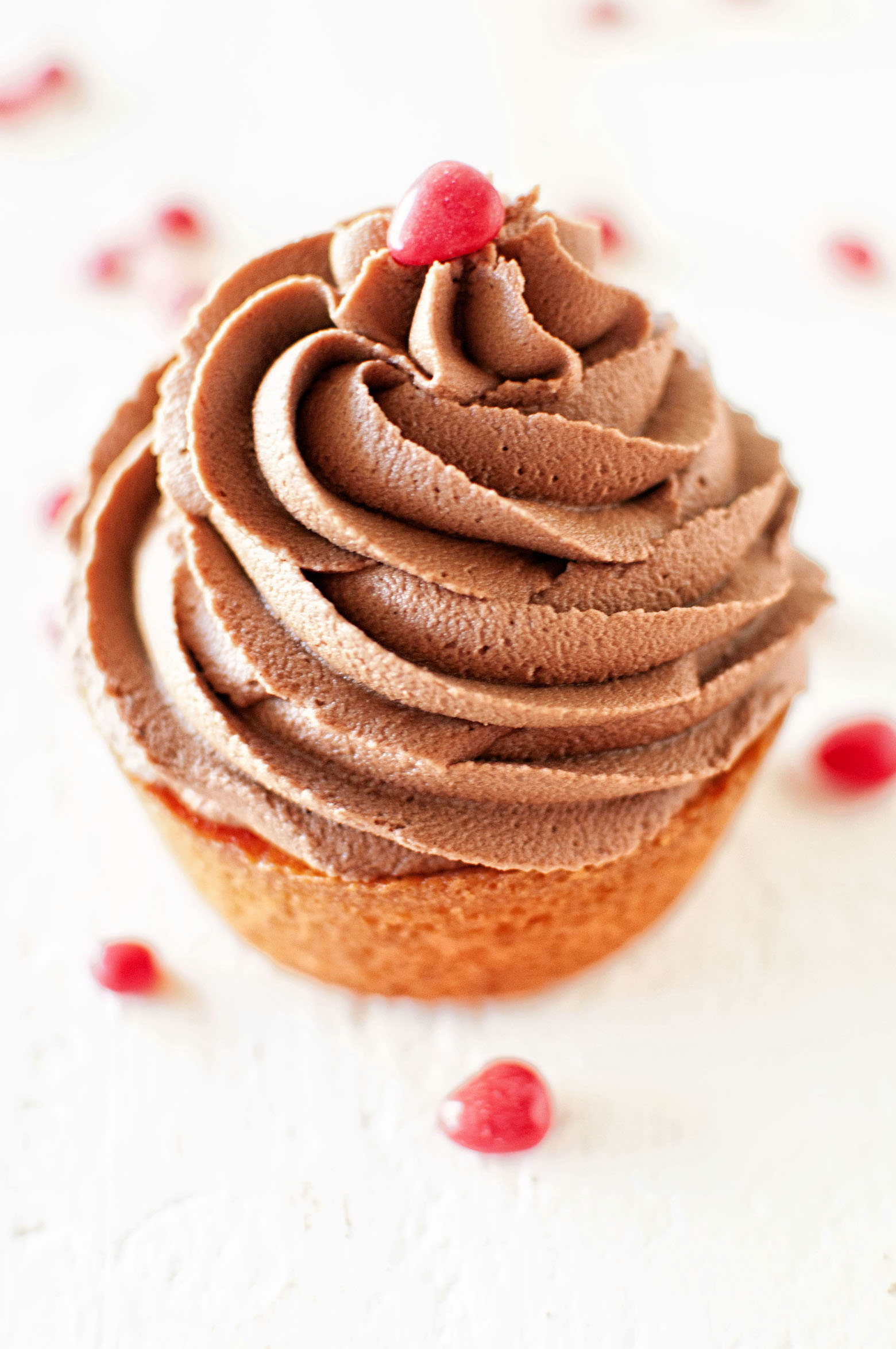 Cinnamon Red Hot Cupcakes with Fudge Frosting