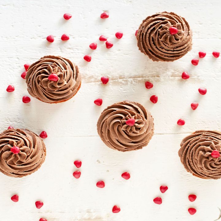 Cinnamon Red Hot Cupcakes with Fudge Frosting
