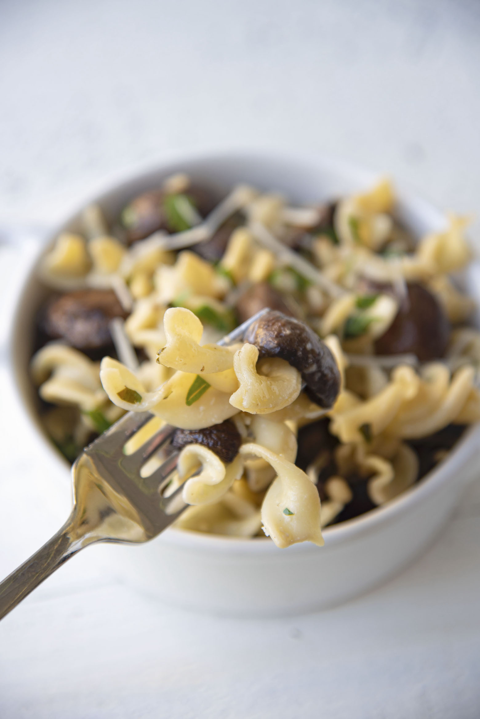 Up close photo of Roasted Mushroom Lemon Butter Pasta