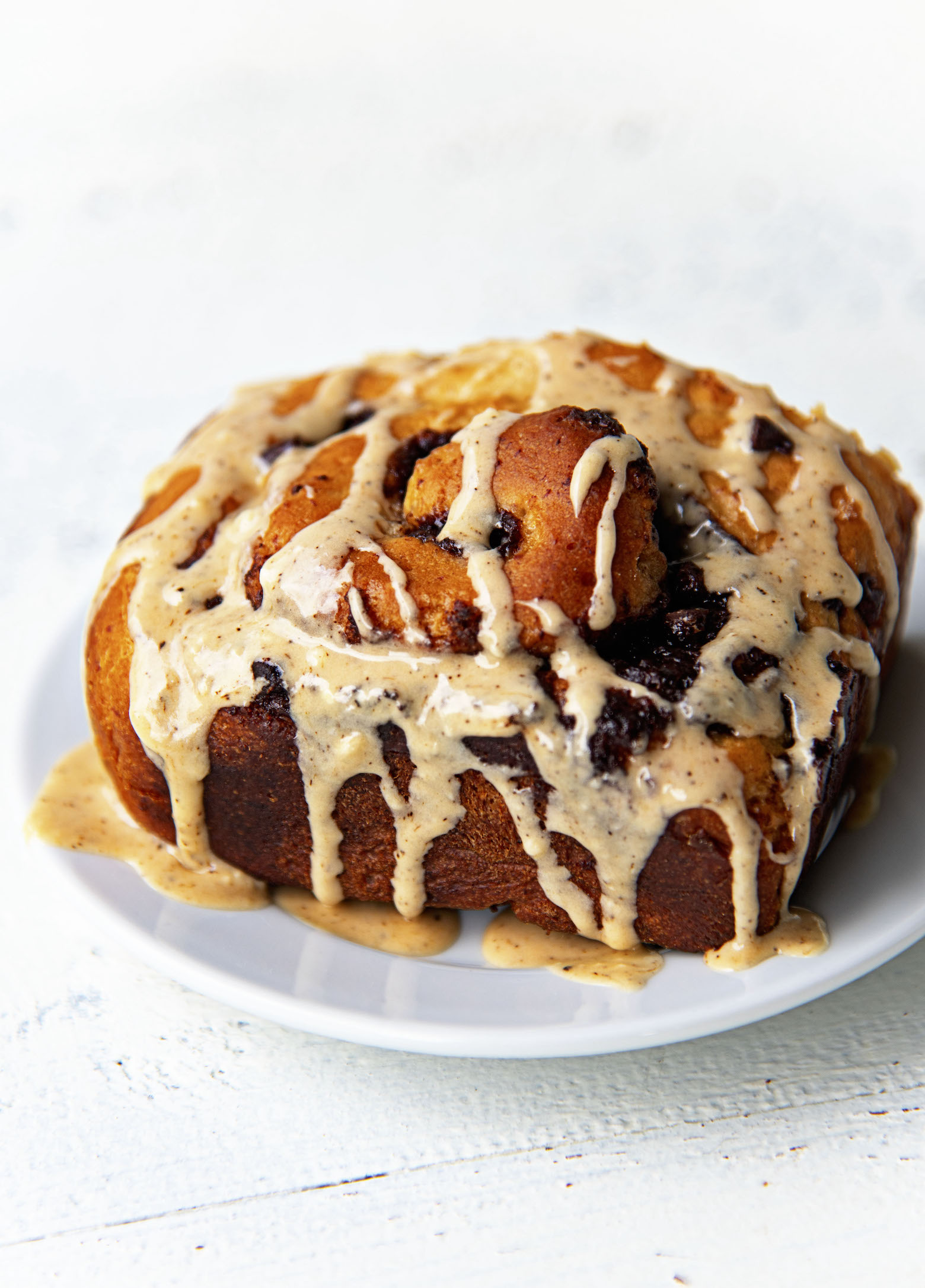 Single Banana Espresso Chocolate Sweet Rolls on a plate 