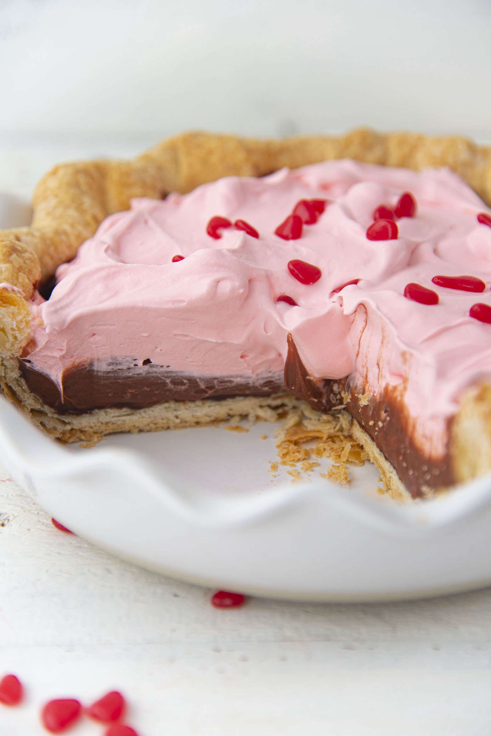 Cinnamon Red Hots Chocolate Cream Pie