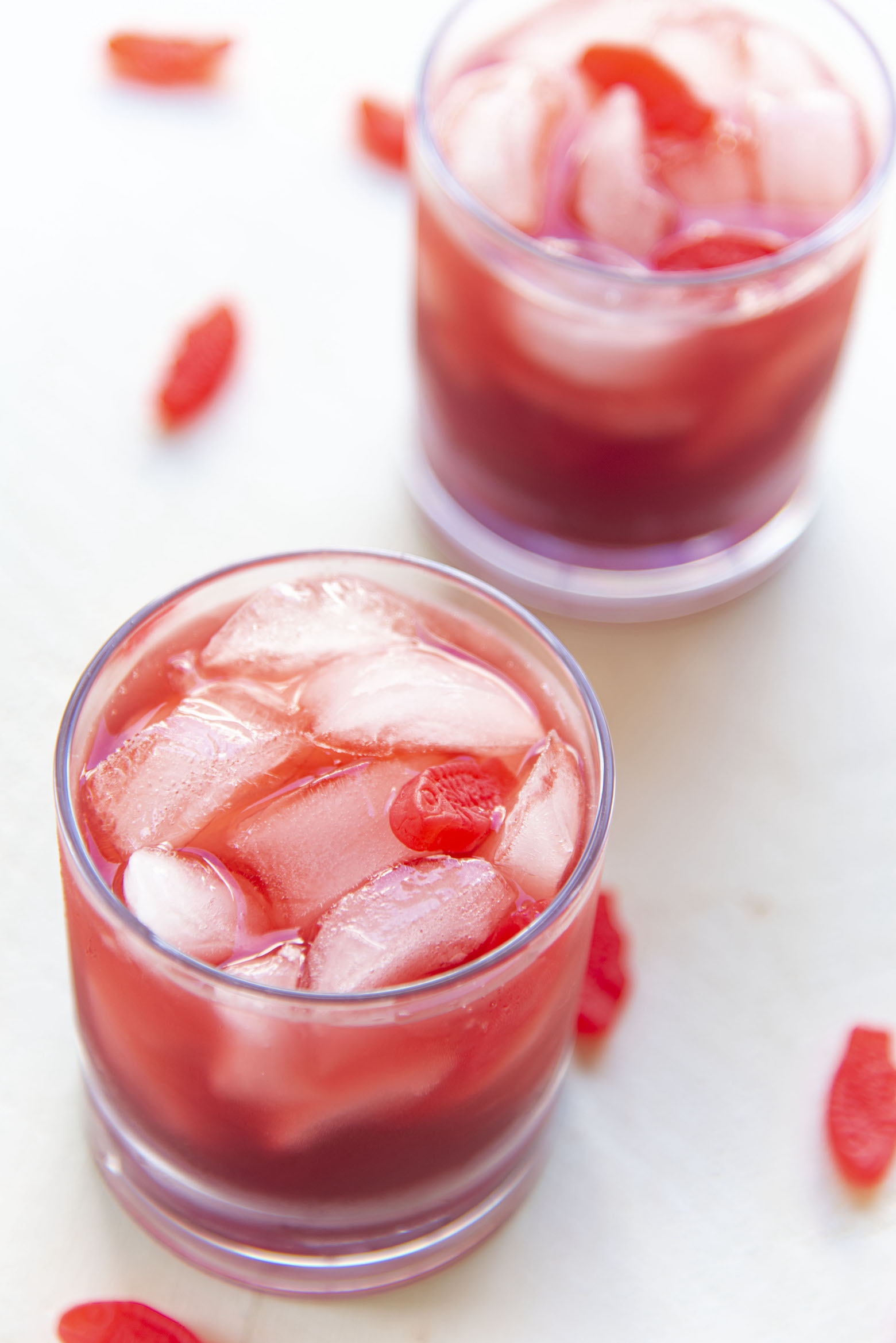 Shot of two Red Swedish Fish Cocktails