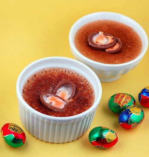 Two Cadbury Crème Egg Creme Brulee  with mini cadbury creme eggs