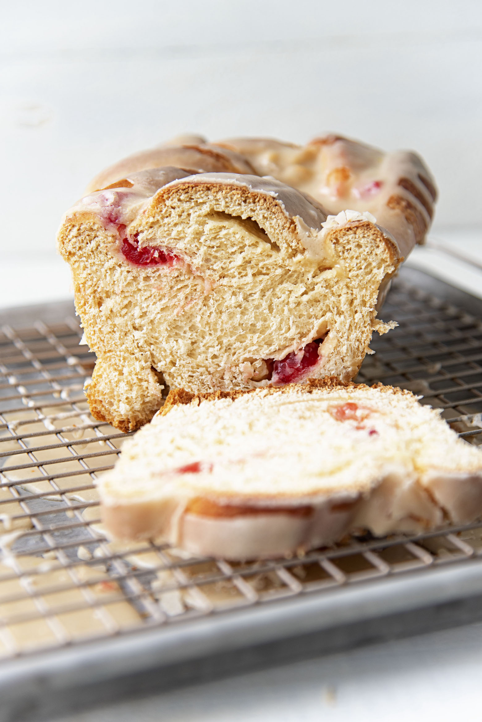 Side view of cut open babka.
