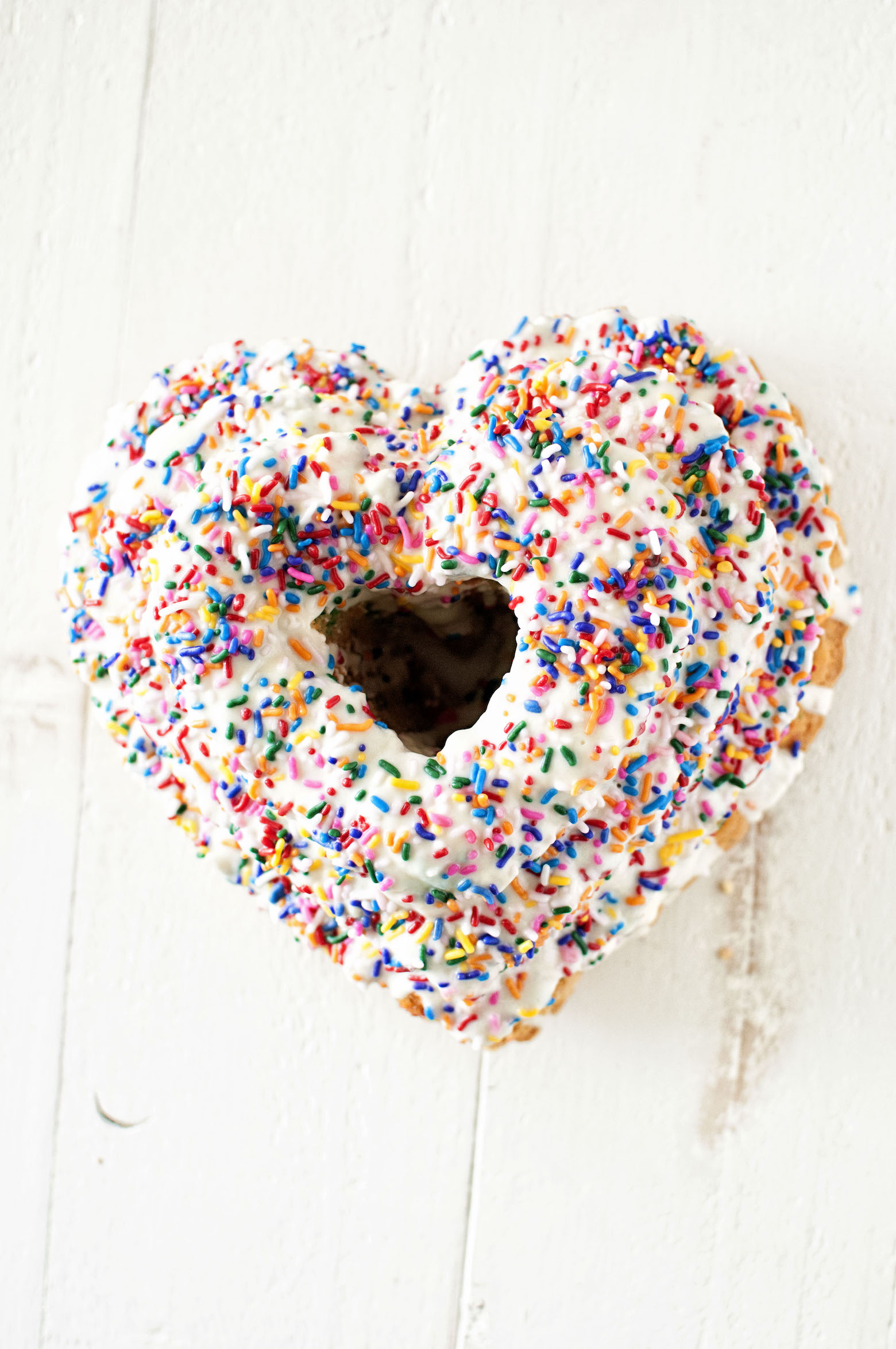 Overhead shot of the pound cake covered in sprinkles. 