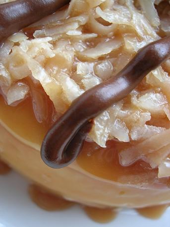 Close up of top of Samoas Cookie Cheesecake