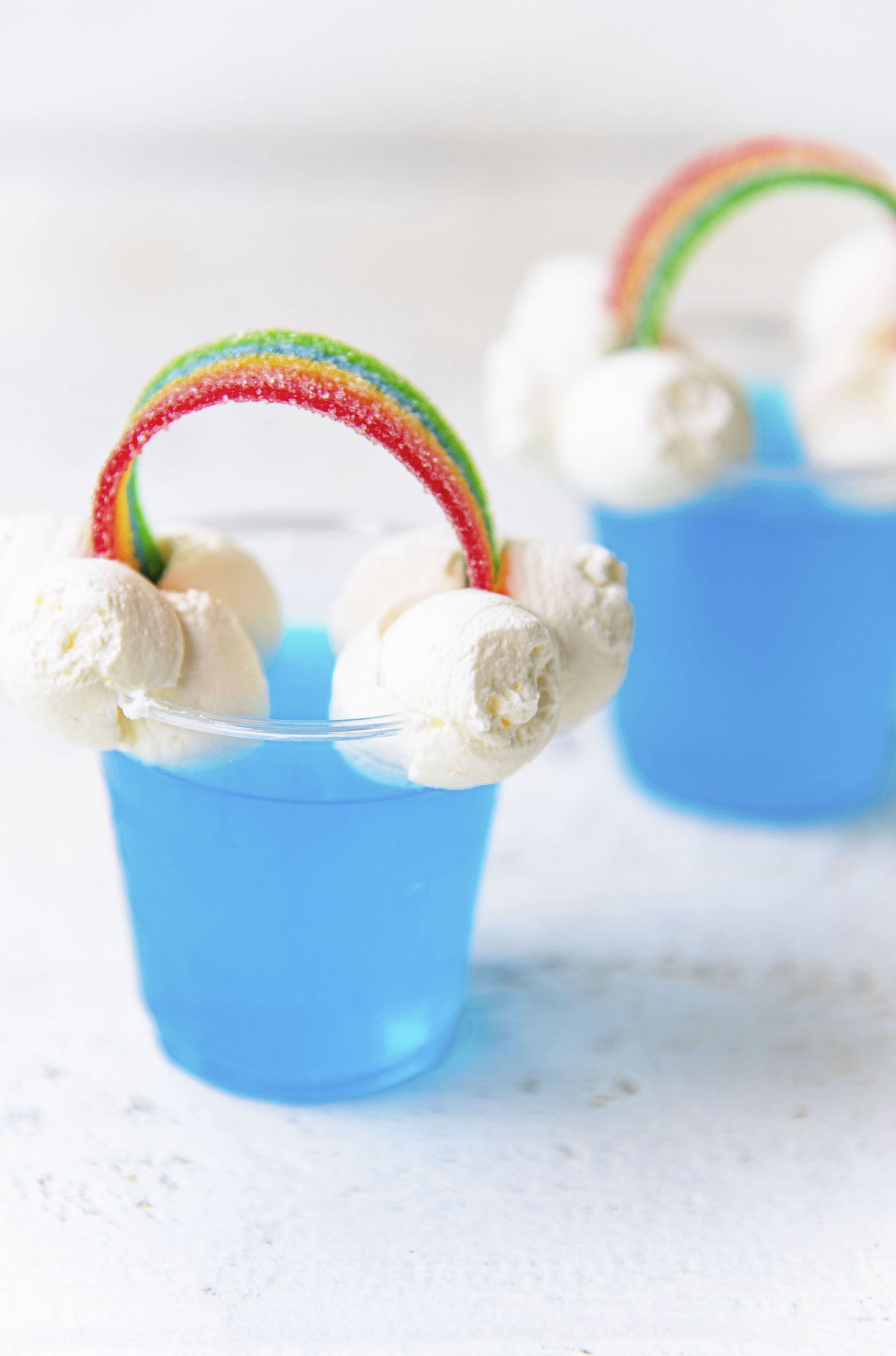 Two Blue Hawaiian Rainbow Jello Shots