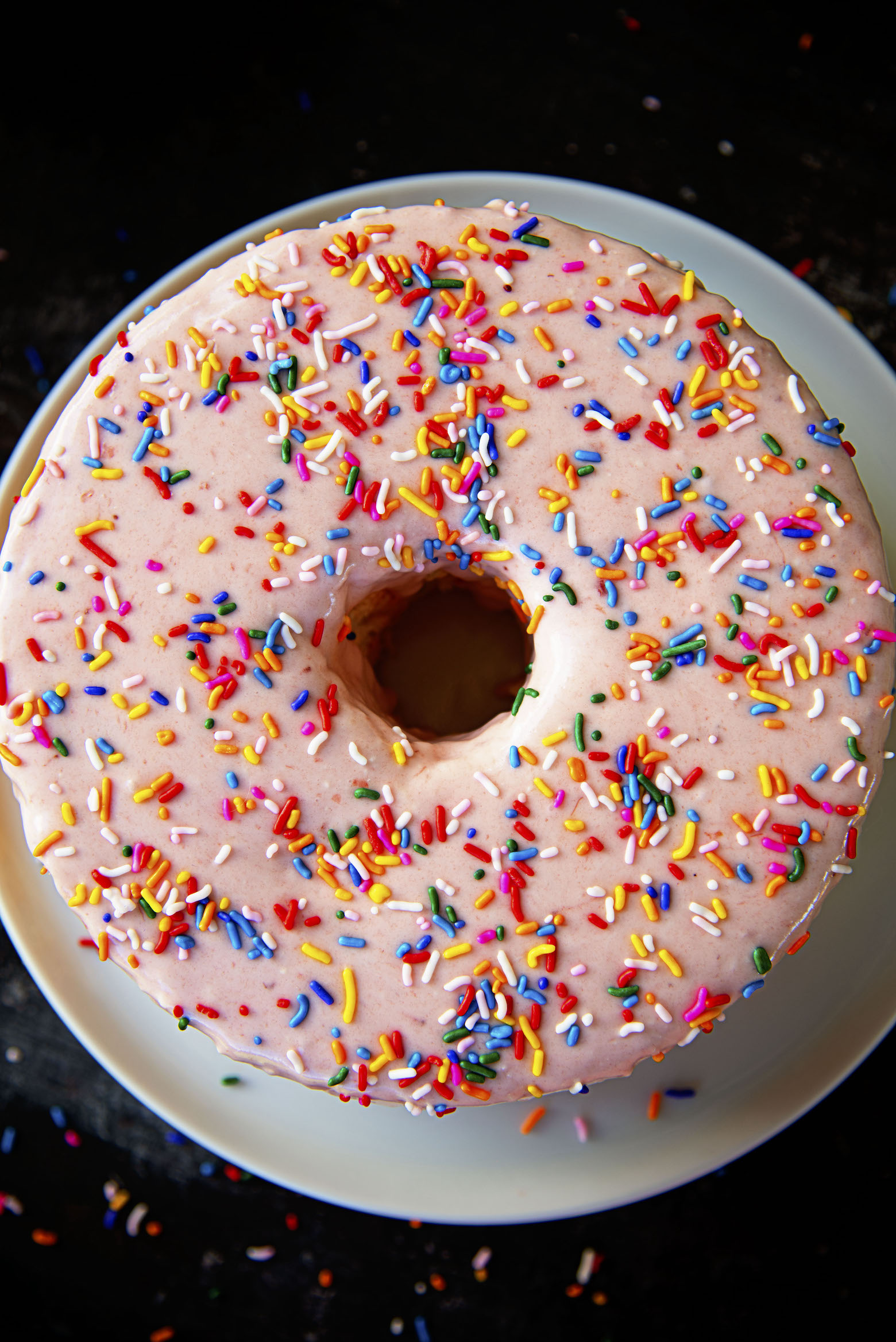 Overhead shot of full Cake Batter Angel Food Cake