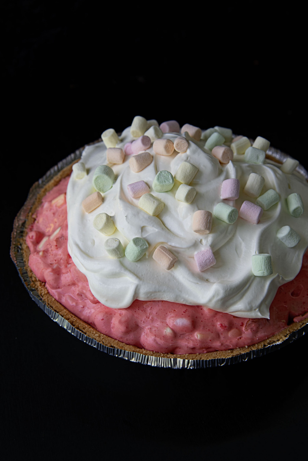 Fruity Marshmallow Raspberry Jello Pie with Graham Cracker Crust