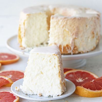 Ruby Red Grapefruit Glazed Angel Food Cake