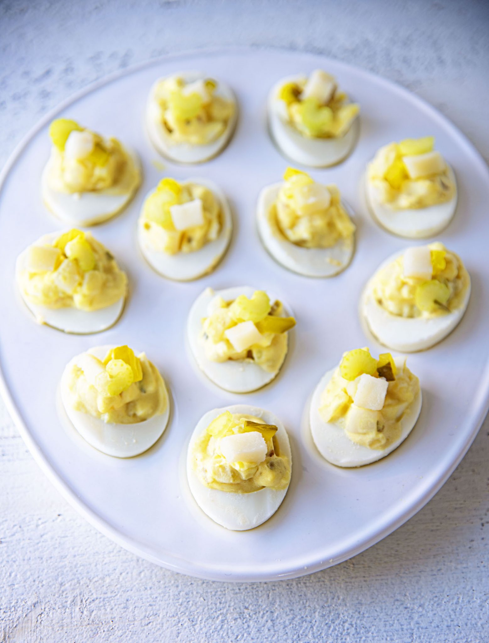 Potato Salad Deviled Eggs with Pickles and Celery