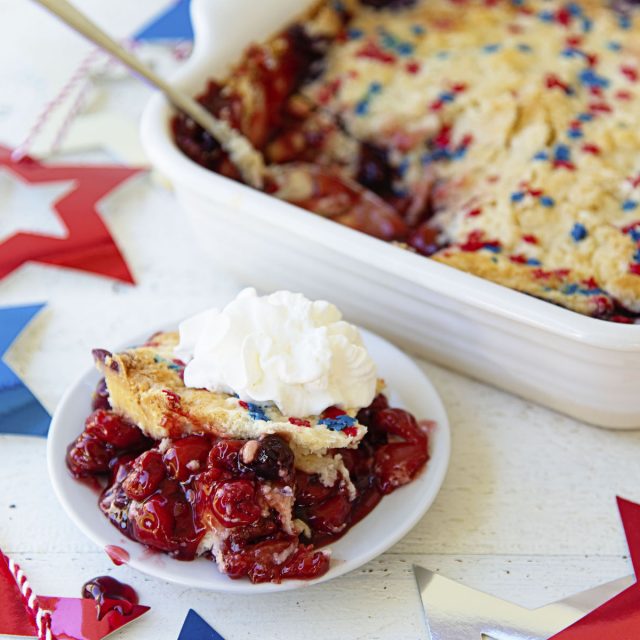 Cherry Blueberry Dump Cake with Patriotic Sprinkles