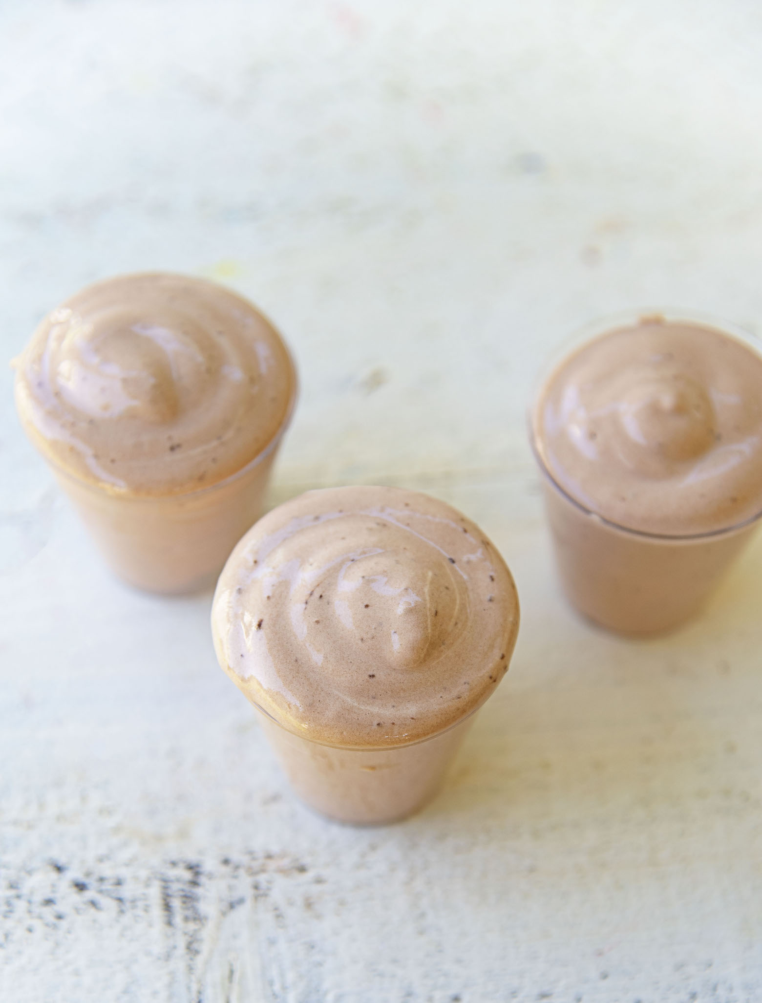 Overhead shot of  Chocolate Frosty Pudding Shots