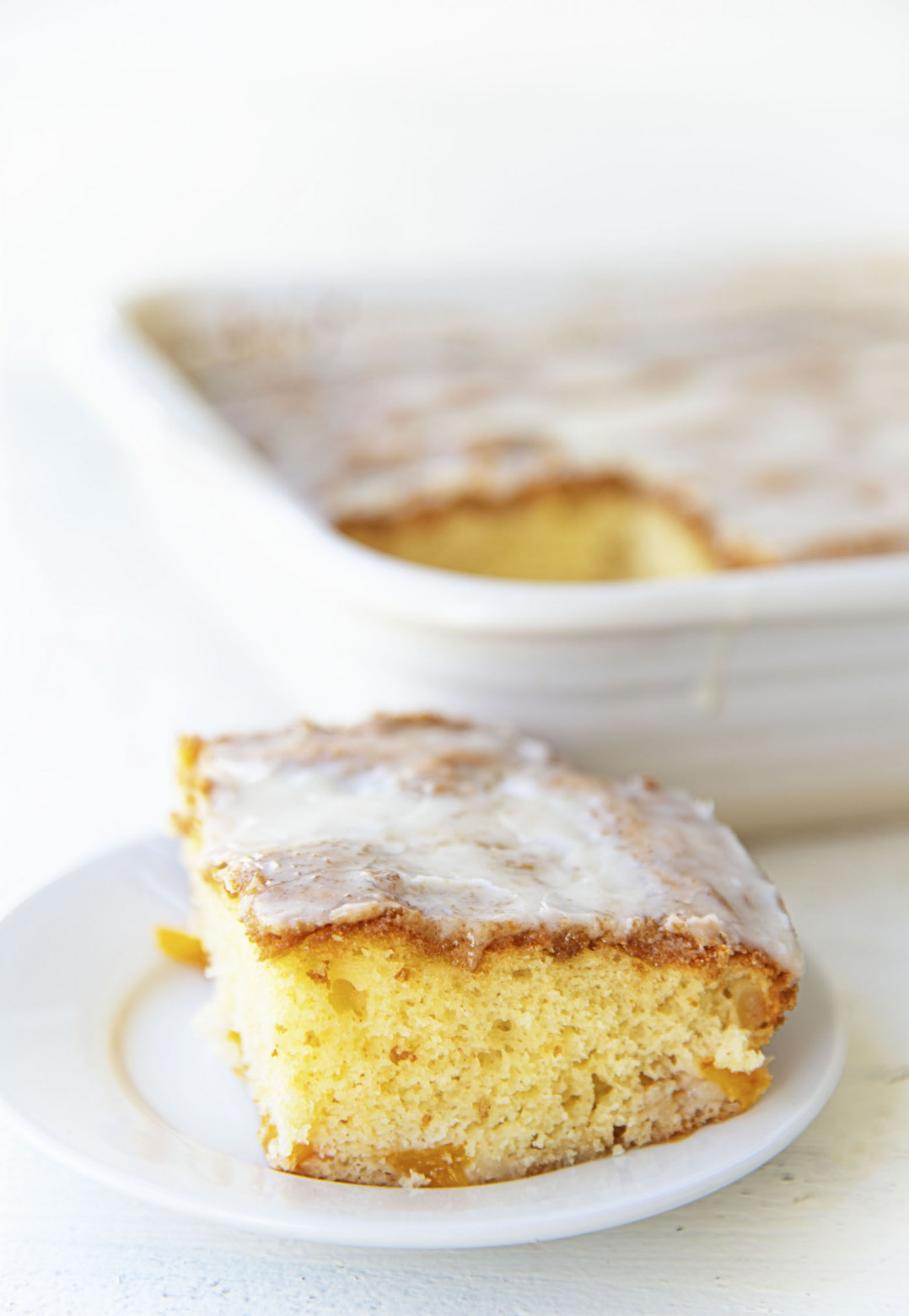 Peach Honey Bun Cake with Honey Vanilla Glaze