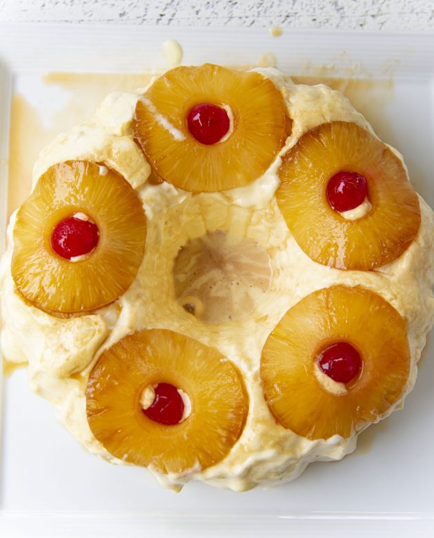 Pineapple Upside Down Jello Mold with Marshmallows