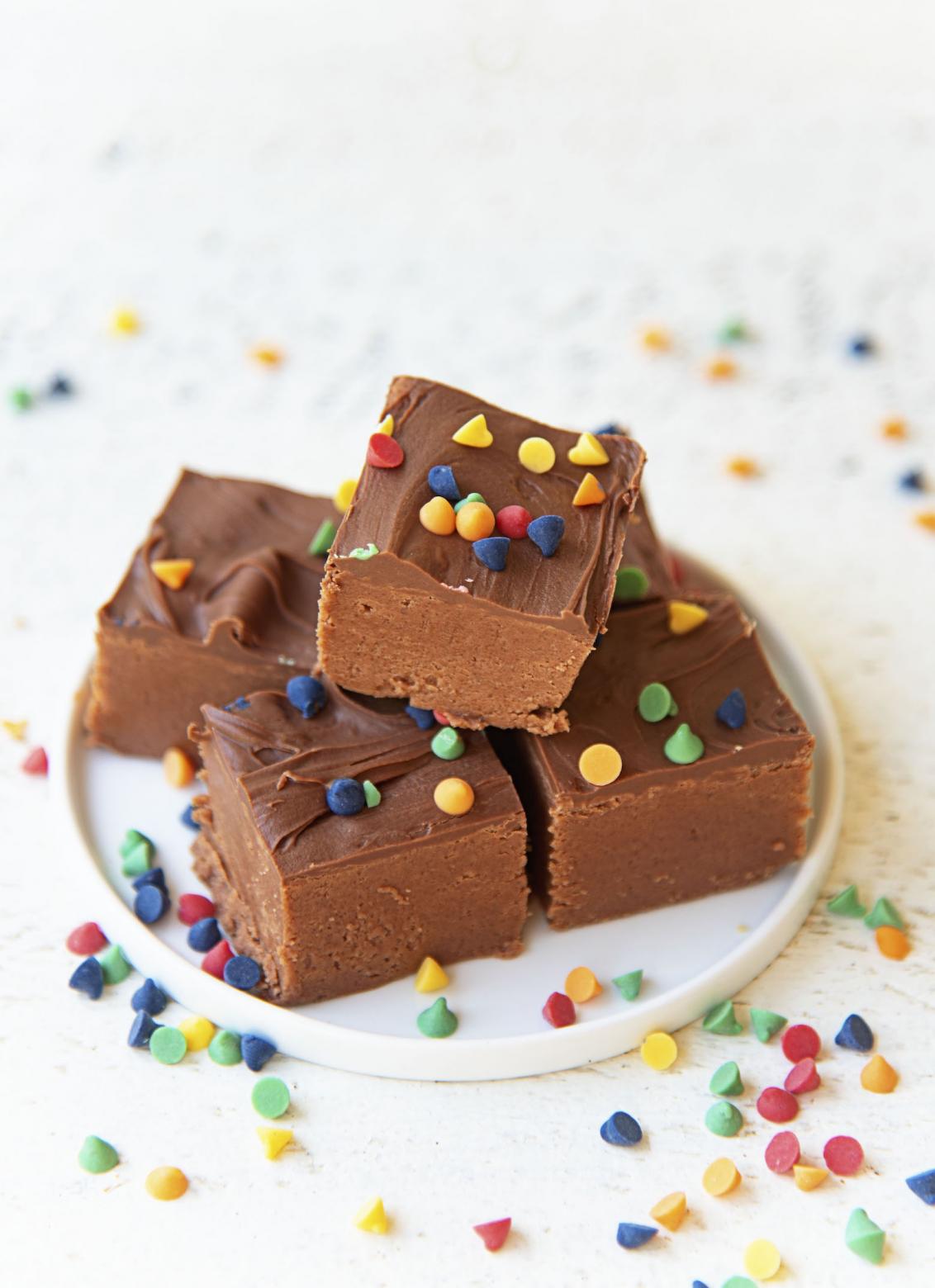 Cosmic Brownie Fudge with Frosting and Rainbow Chips