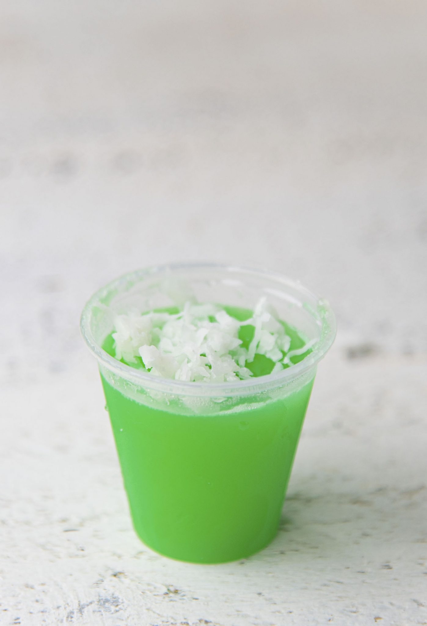 Lime Coconut Jello Shots with coconut water and Malibu Rum