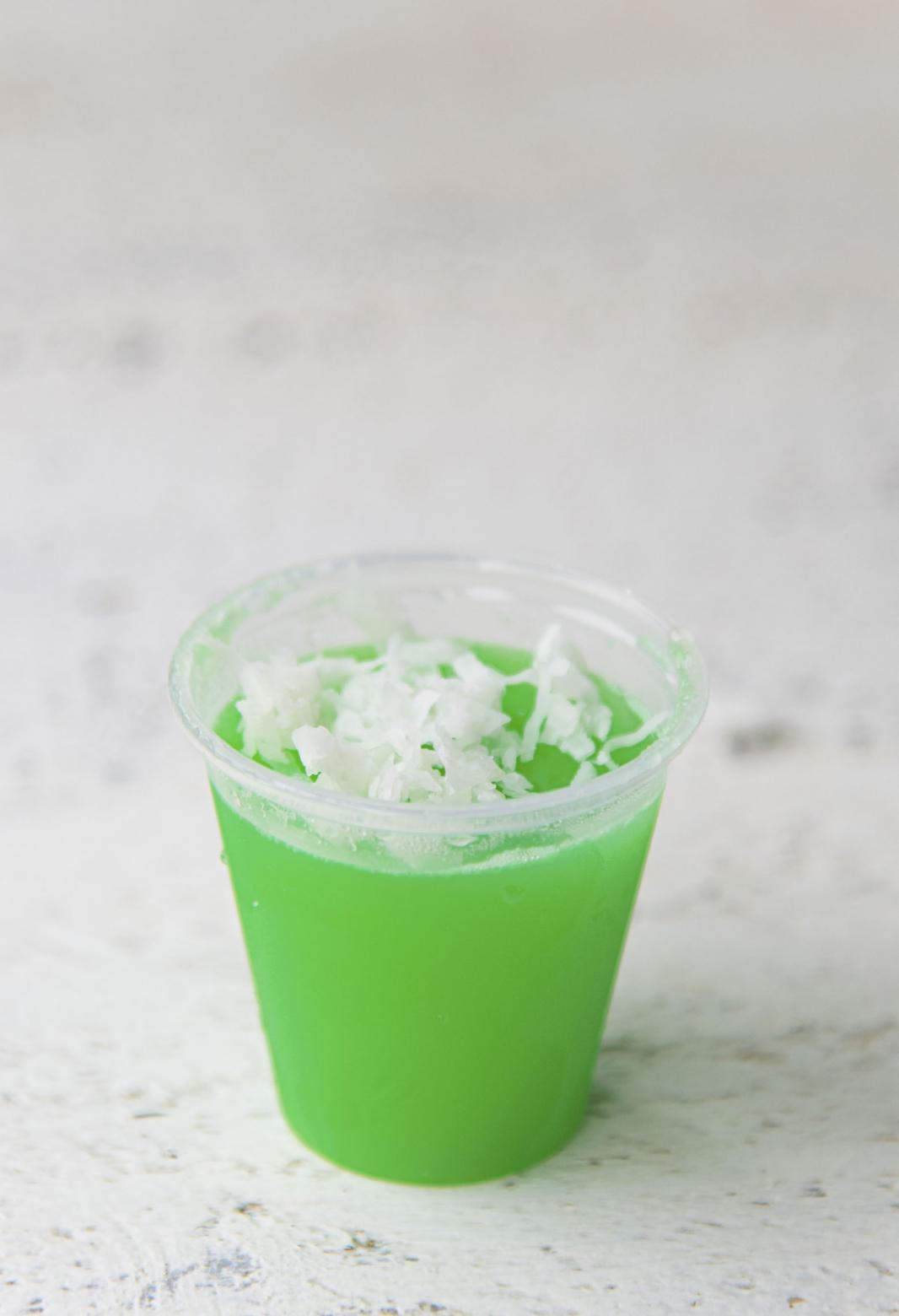 Lime Coconut Jello Shots with coconut water and Malibu Rum