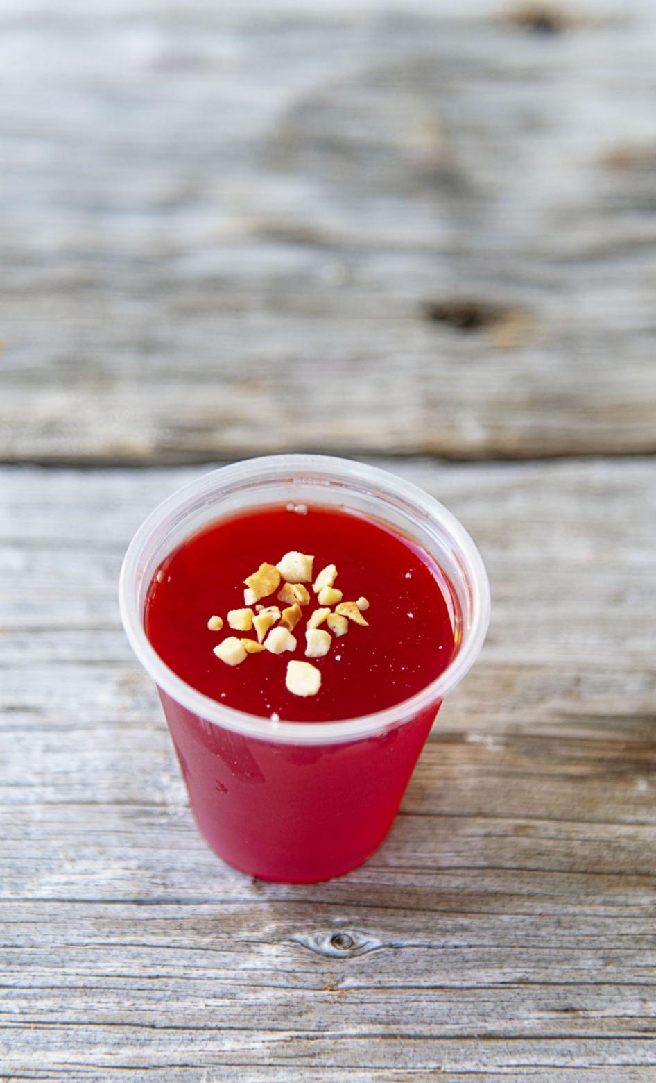 Peanut Butter Raspberry Jello Shots with Skrewball and Chambord