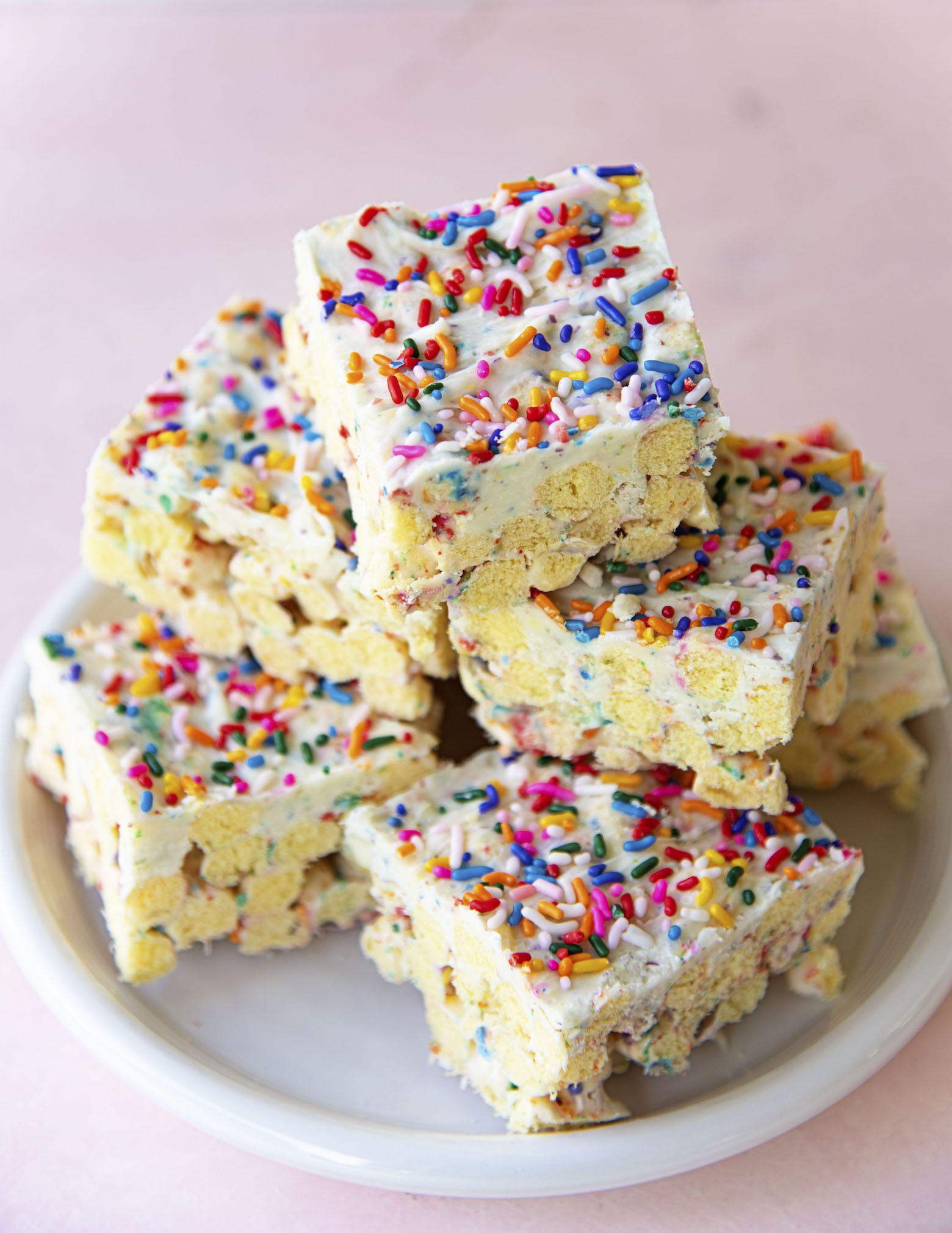 Funfetti Cereal Marshmallow Bars with Funfetti Baking Chips and Sprinkles
