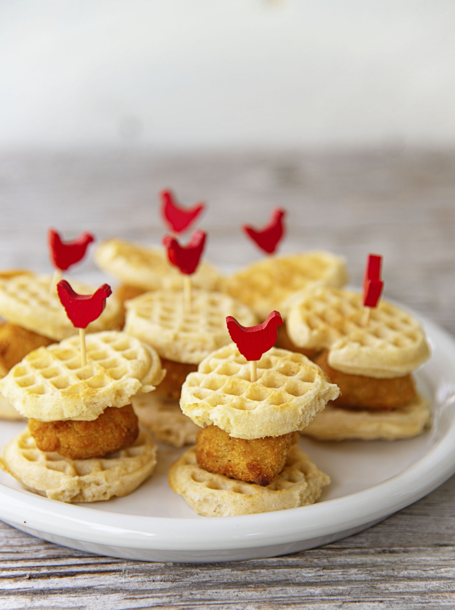 Plate full of Mini Chick’n and Waffles