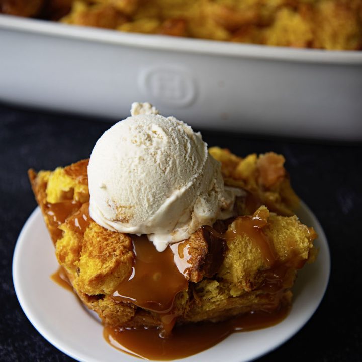 Pumpkin Salted Caramel Ice Cream Bread Pudding