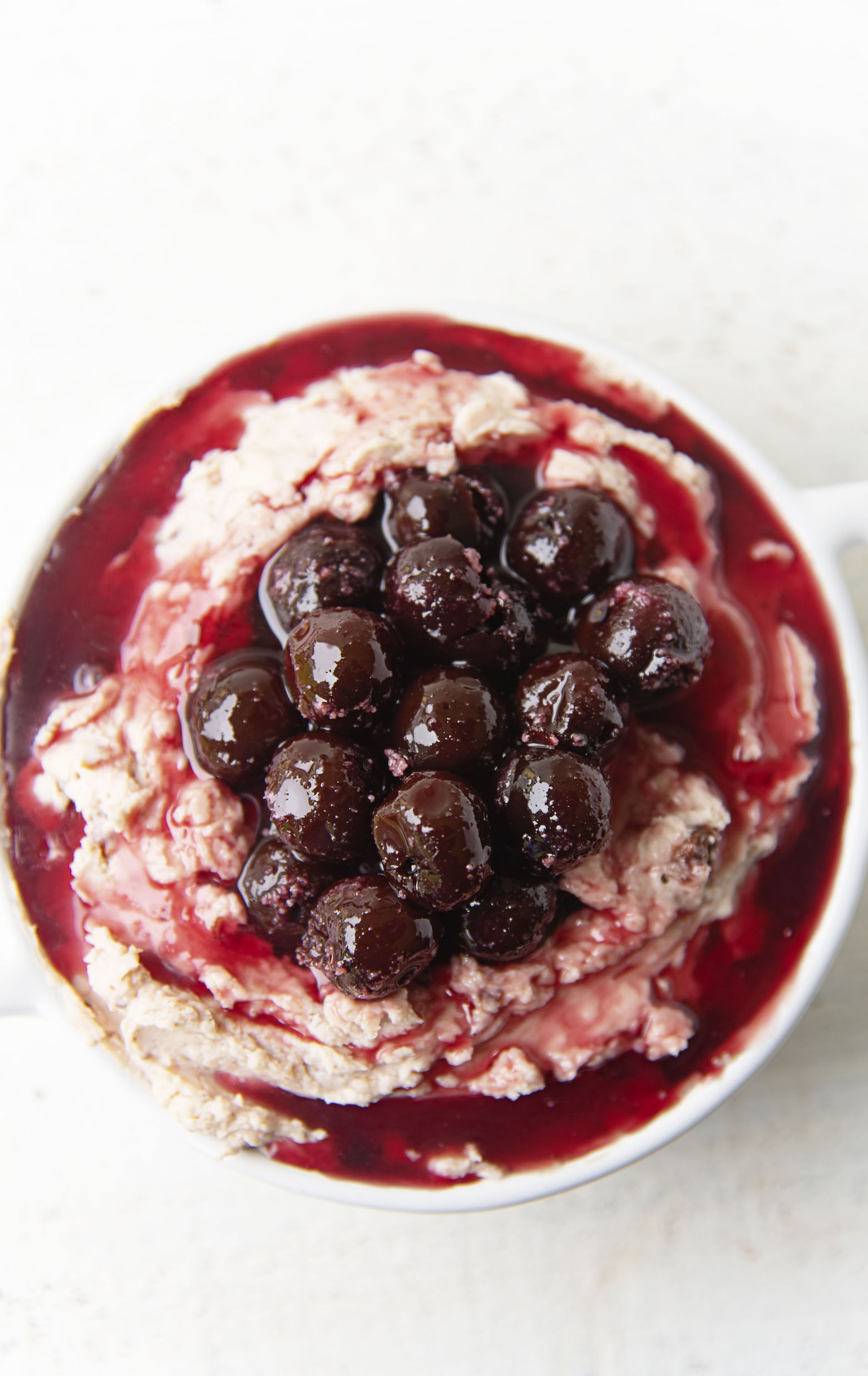 Overhead shot of Cherry Cheddar Cheese Spread in a serving dish. 