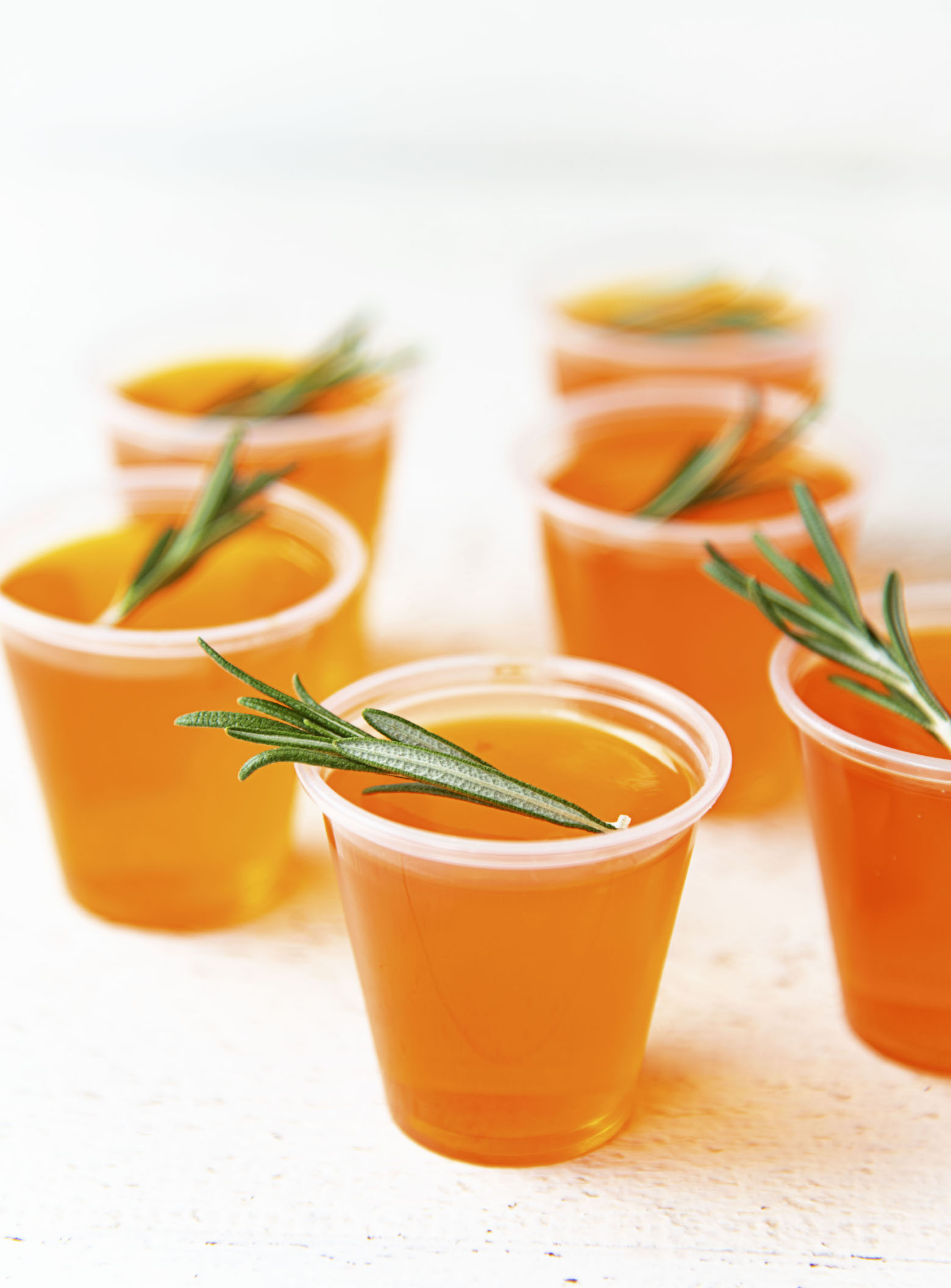 Side view of six Winter Sun Jello Shots