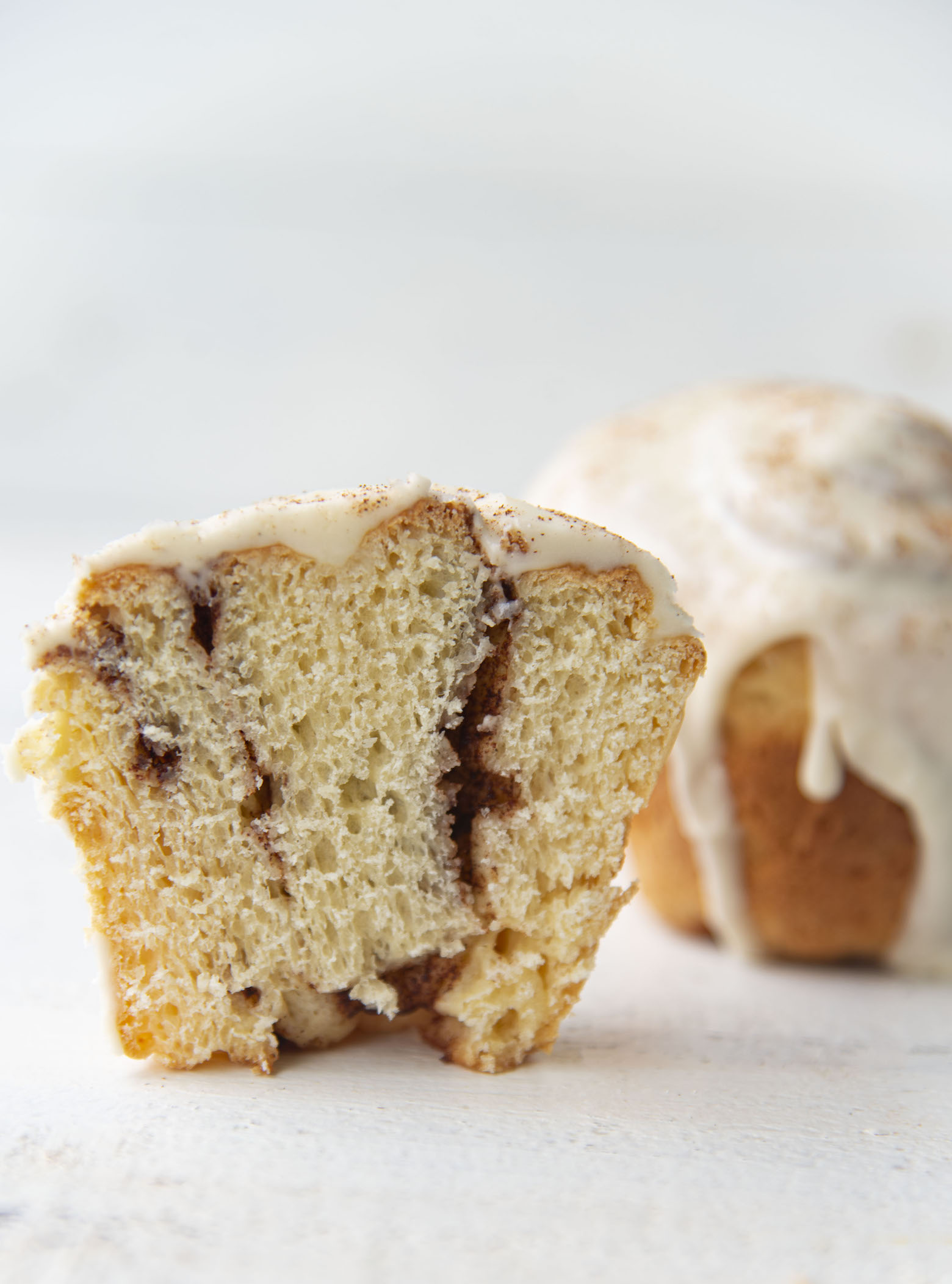 Cut inside view of a Bourbon Eggnog Breakfast Bun