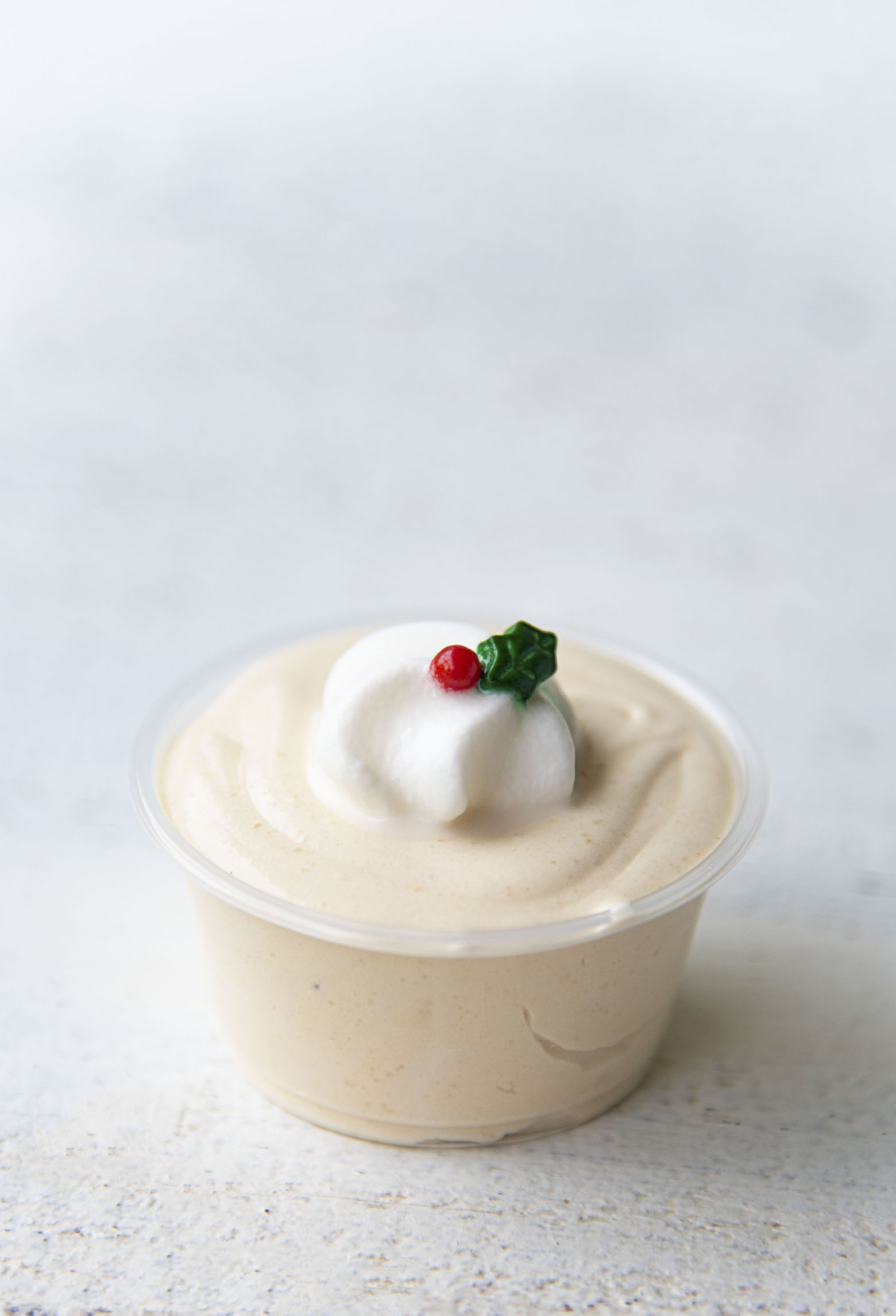 Single Bourbon Eggnog Pudding Shot. 