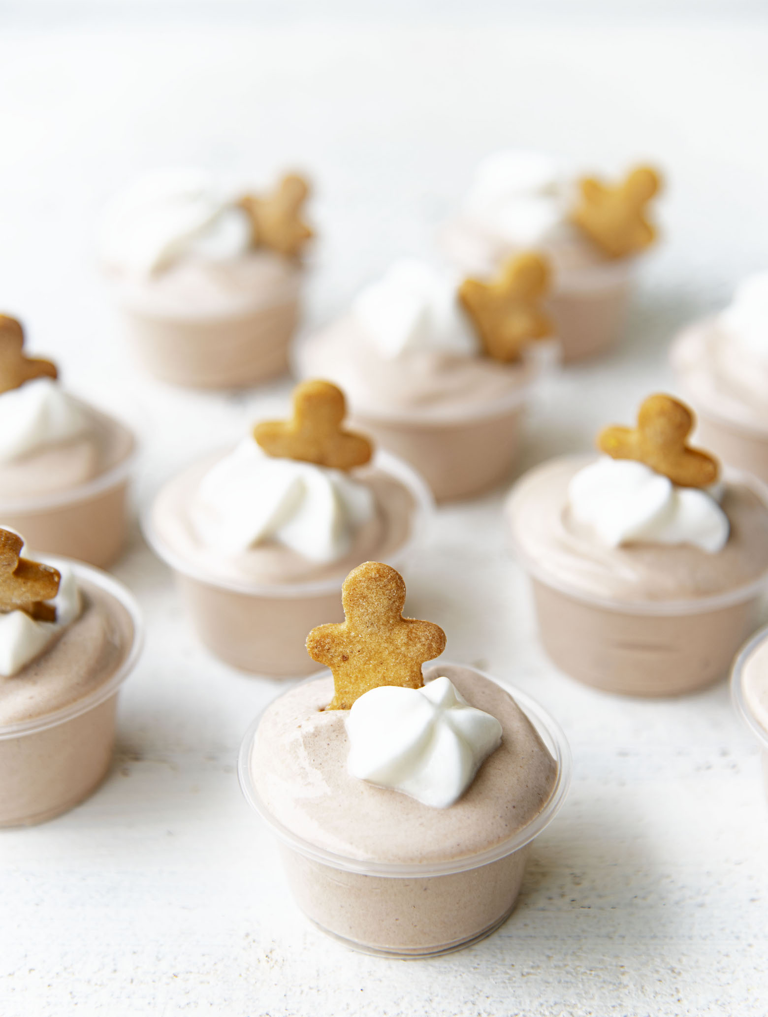 Three quarter shot of 9 Chocolate Gingerbread Pudding Shots