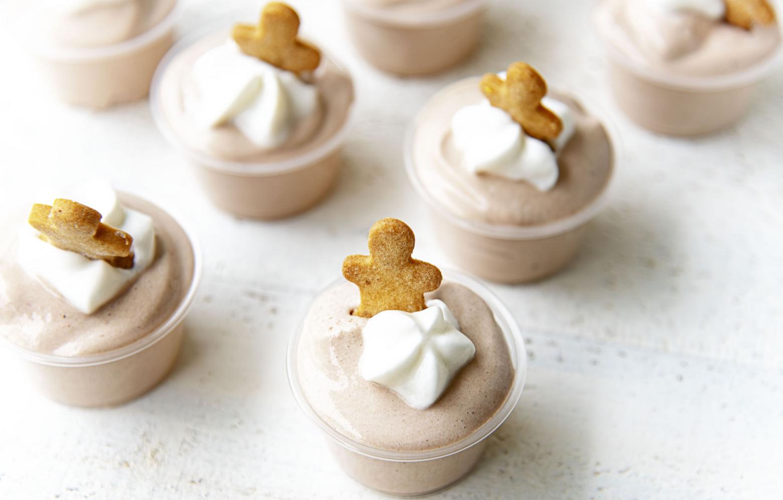 Chocolate Gingerbread Pudding Shots with Spiced Gingerbread Rum