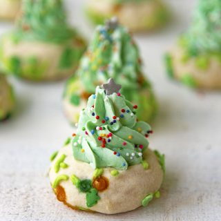 Christmas Tree Thumbprint Cookies with White Chocolate Buttercream