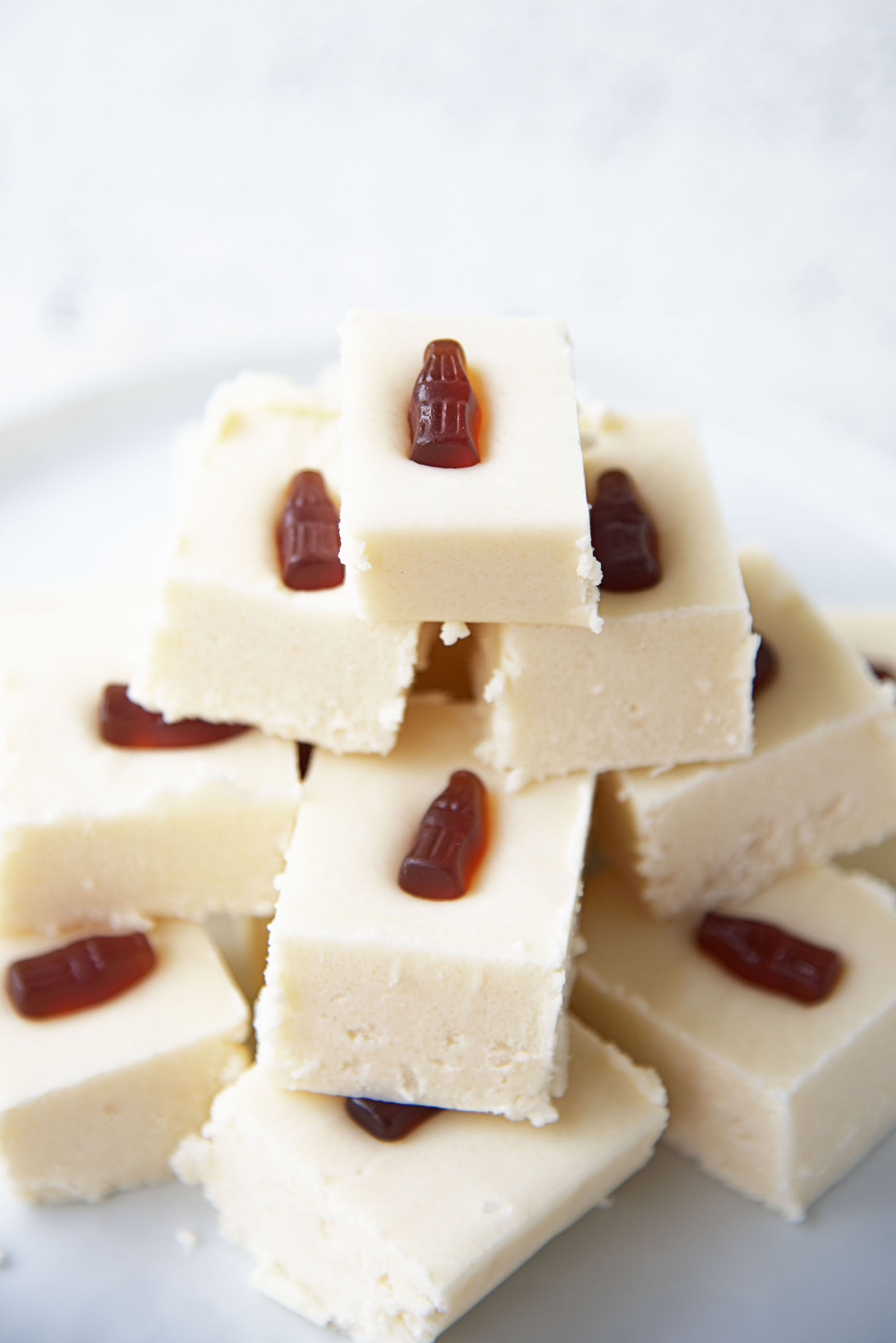 Stack of Jack and Coke Fudge on a plate. 