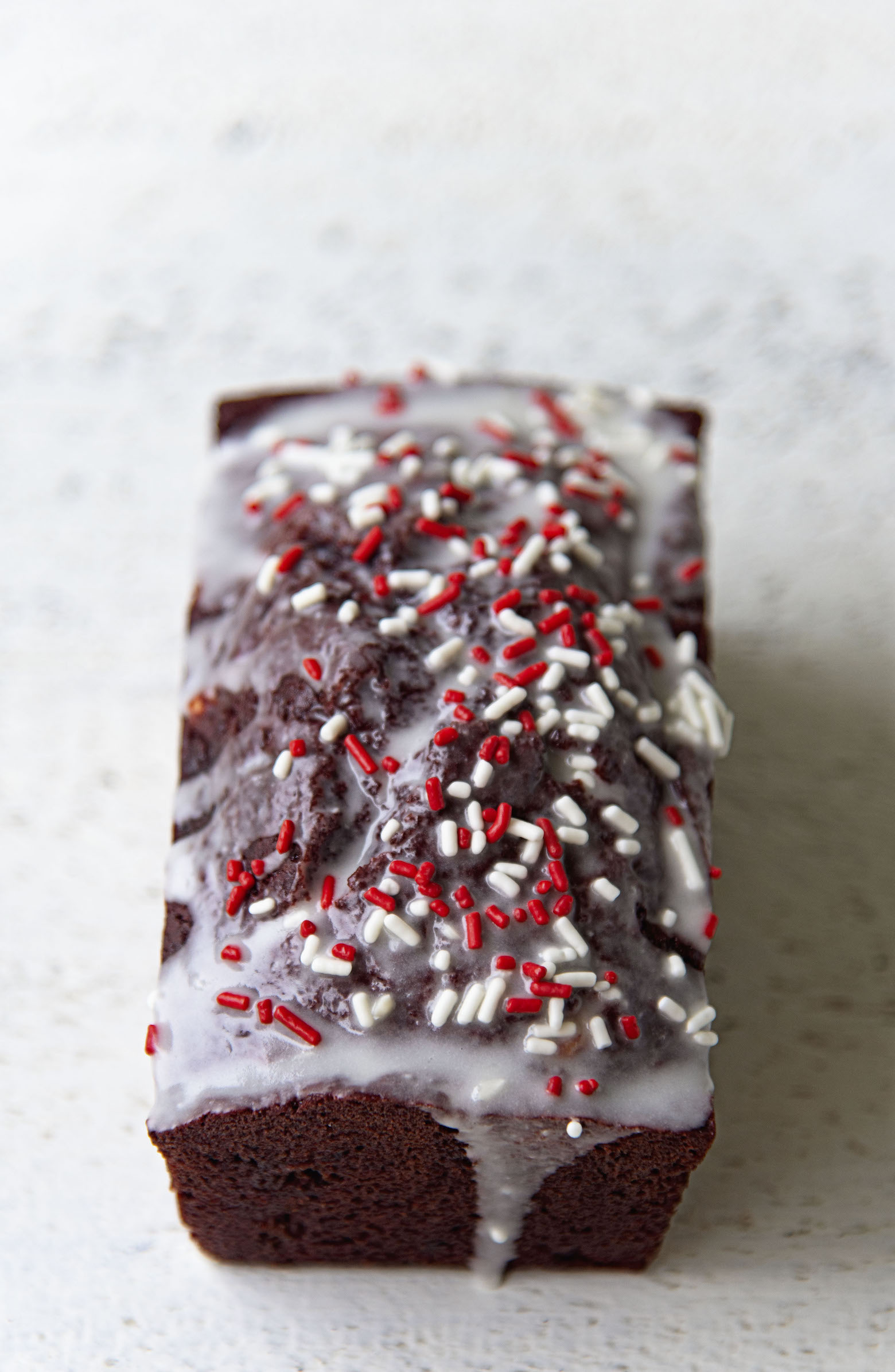 Shot of the full Peppermint Red Velvet Loaf Cake 