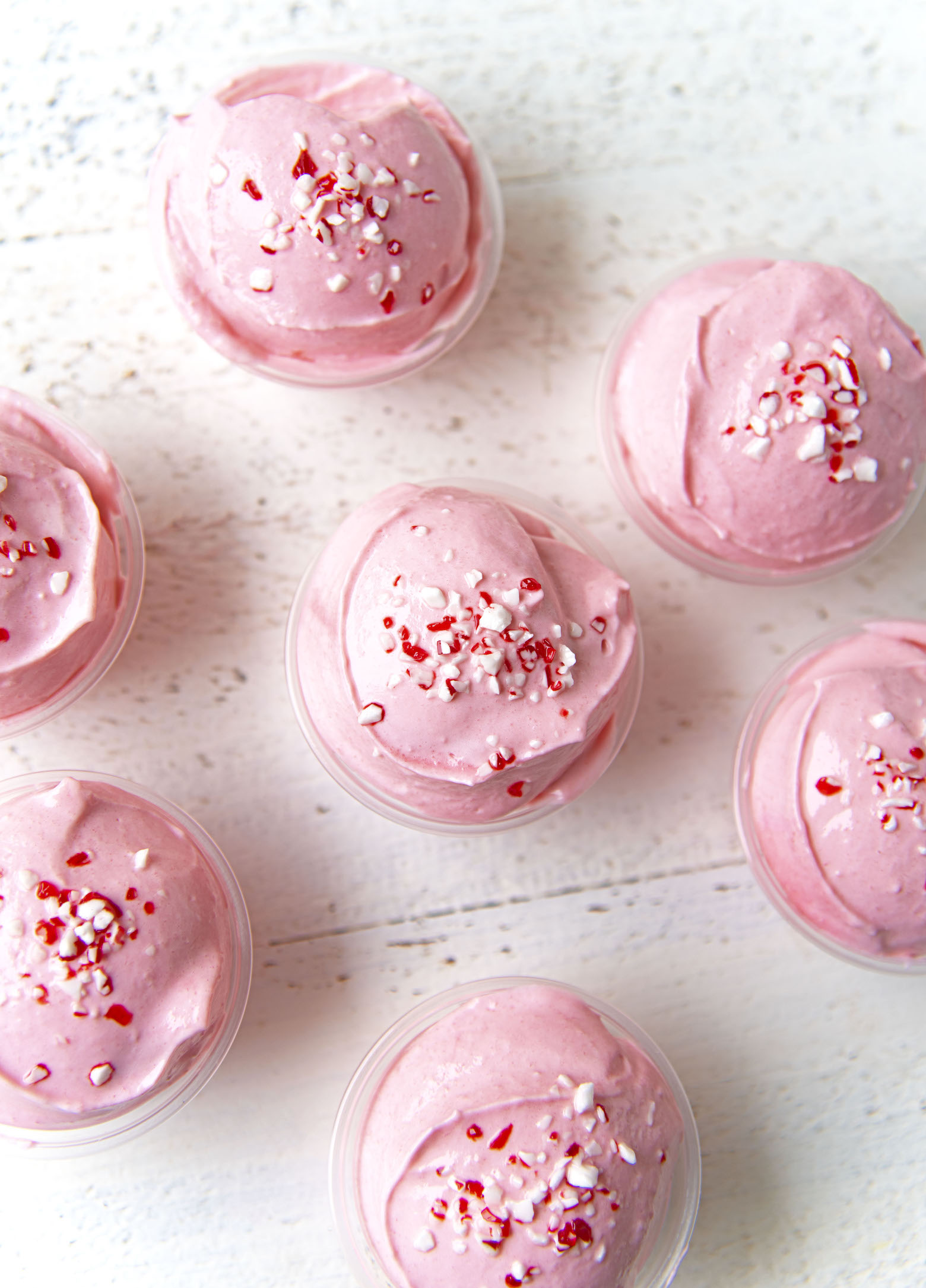 Overhead shot of Peppermint White Chocolate Pudding Shots