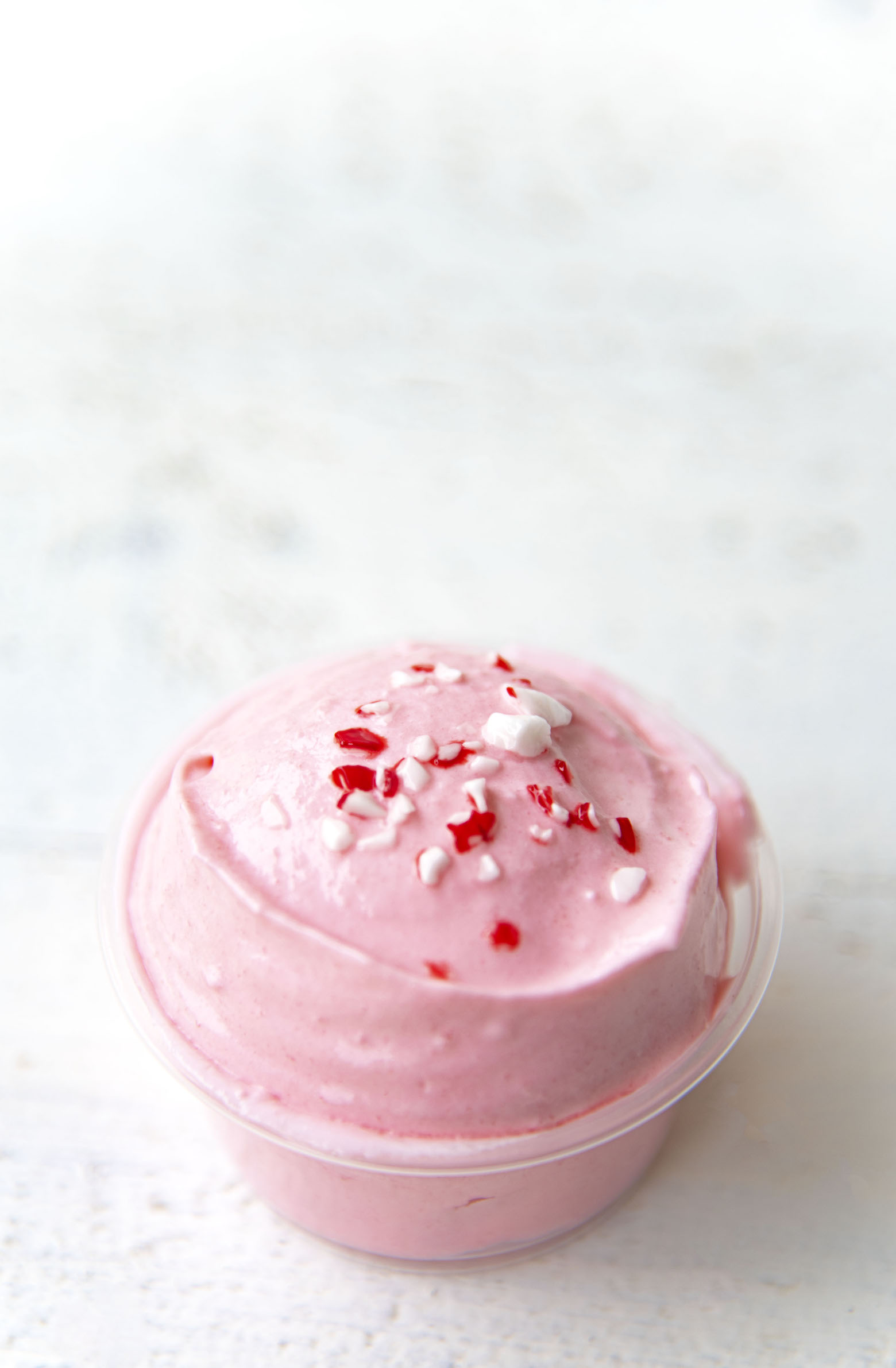 Close up of a single Peppermint White Chocolate Pudding Shot