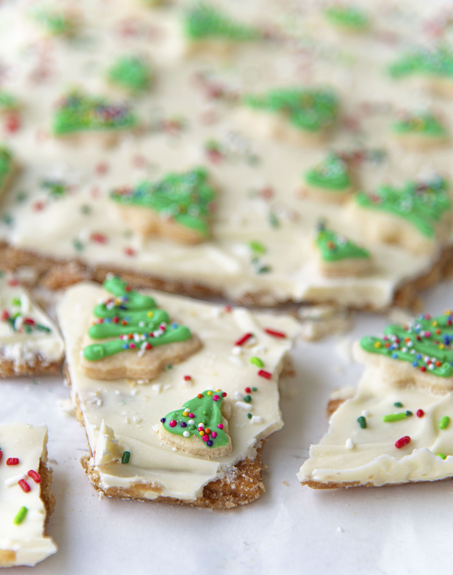 Close up of a broken off piece of Sugar Cookie Cracker Toffee 