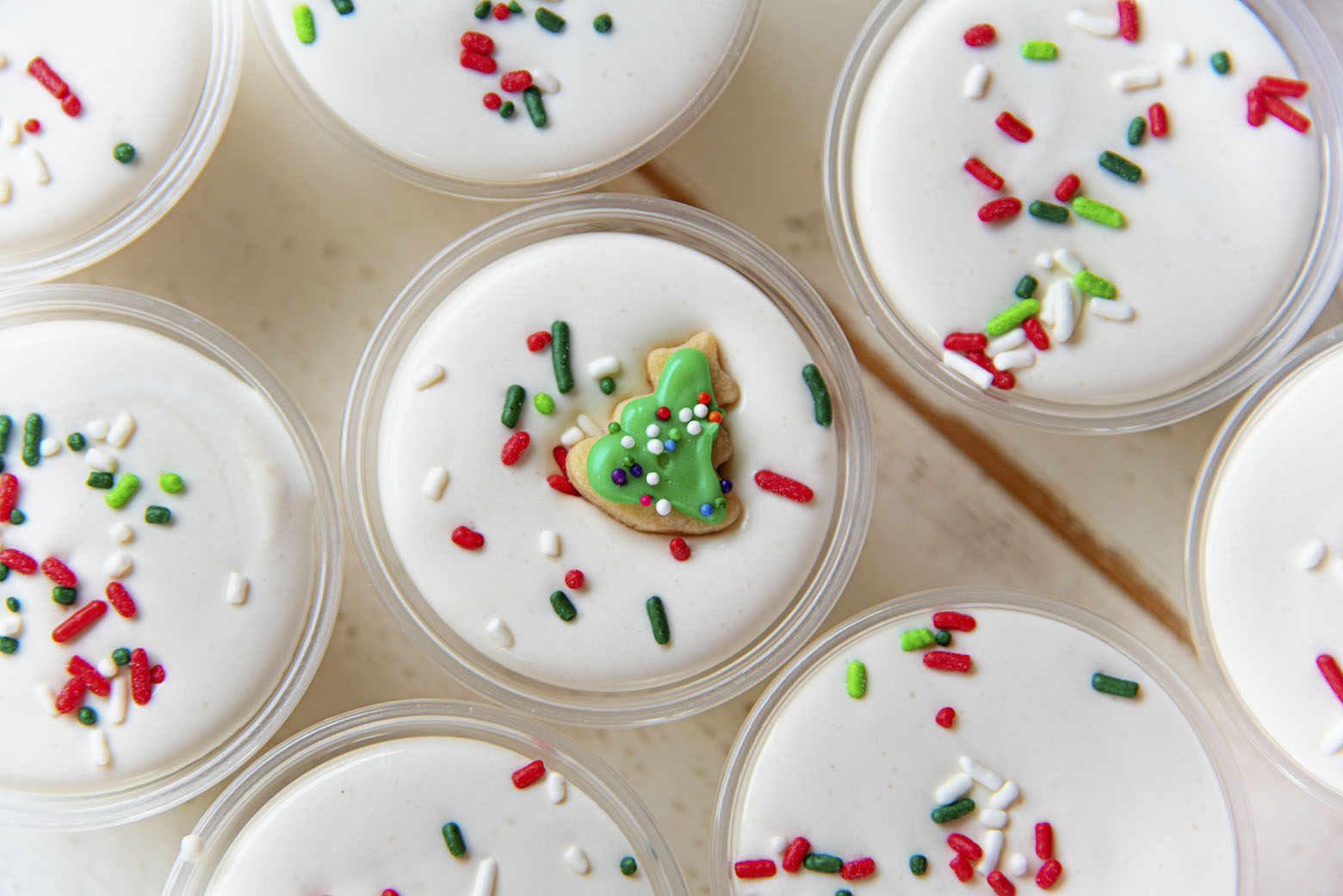 Overhead shot of the pudding shots. 