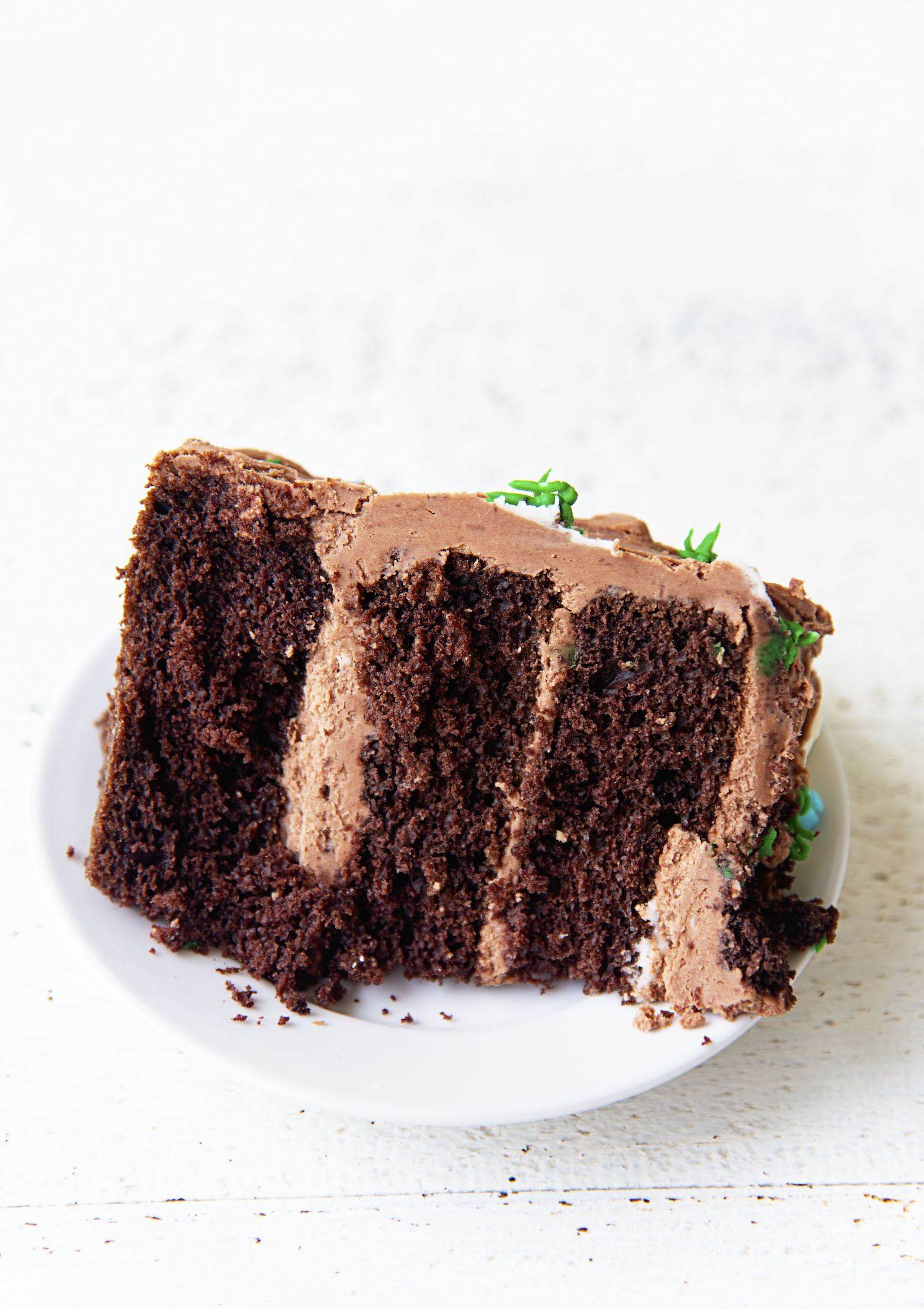 Slice of Groundhog Day Layer Cake on a plate. 