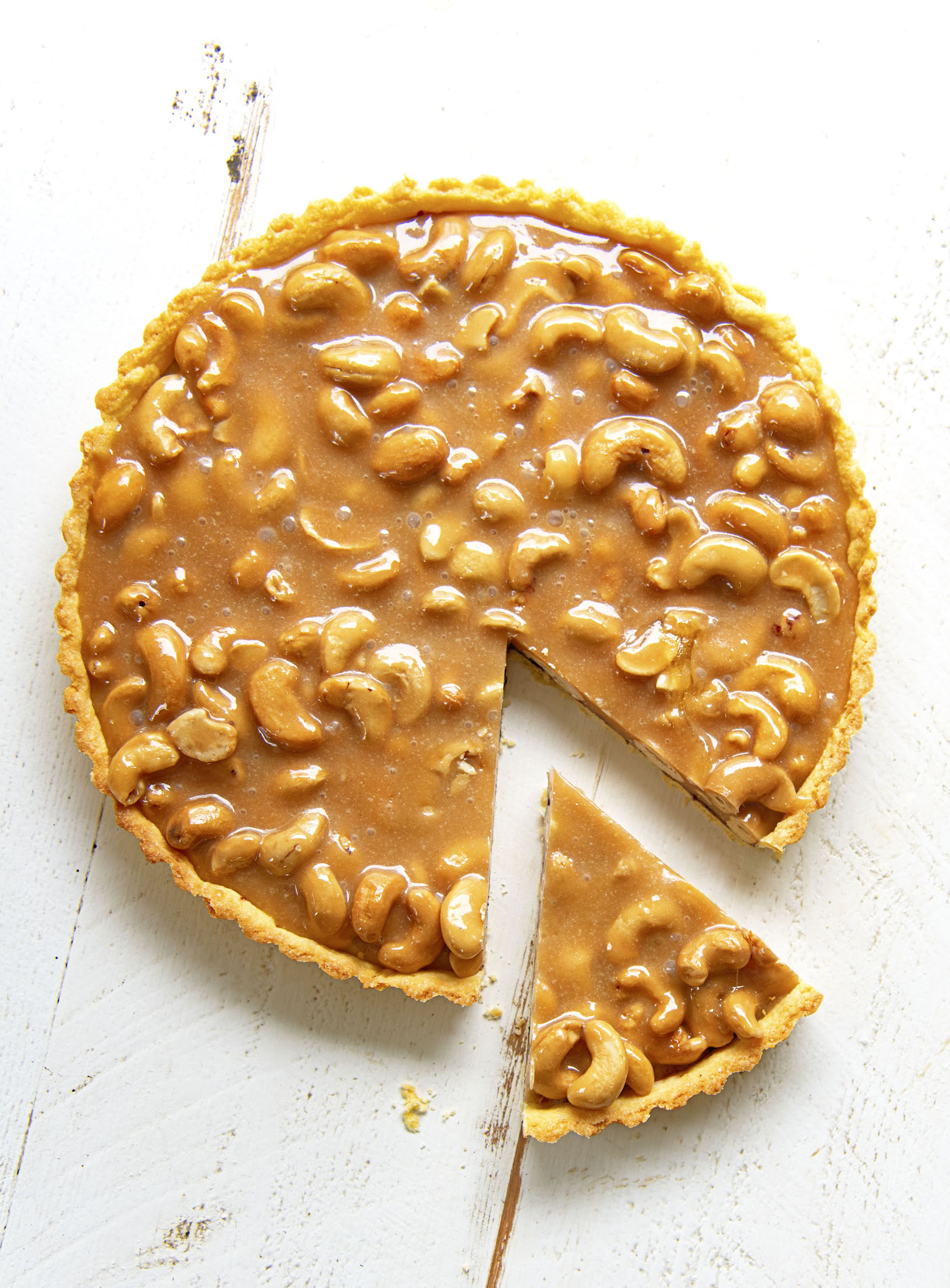 Overhead shot of Baseball Nut Caramel Tart